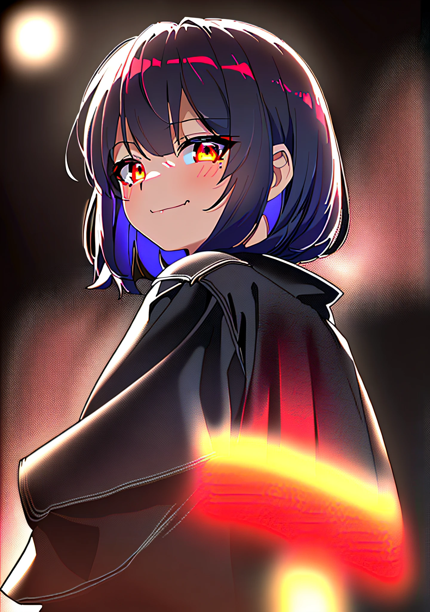 red hair, short hair, makeup, eyelashes, expressive hair, mesugaki, young, smirk, black leather jacket, demonic eyes, red eyes, glowing eyes, detailed eyes, hyper detailed, smirk, , young, child, makeup, eyelashes, demonic highly detailed, beautiful, small details, ultra detailed, best quality, intricate, hyperrealism, sharp, digital illustration, detailed, anime, intricate, 4k, 8k, trending on artstation, good anatomy, award-winning, shadows, eery lighting, raytracing, intricate details, moody, rule of thirds, masterpiece, (illustration:1.1), highres, (extremely detailed CG, unity, 8k wallpaper:1.1), beautiful face, highly detailed face, ultra realistic, masterpiece, bokeh, extremely detailed, intricate, zoomout, colorful, vibrant colors, side view, colorful, vibrant colors, red nail polish, side view, demonic, lolimonic eyes, black sclera, pedo, lolicon,, girl, naked, yandere, [[[[grinning evily]]]], gapmoe yandere grimdark, with glowing eyes, gapmoe yandere, anime moe artstyle, ufotable art style, hanayamata,