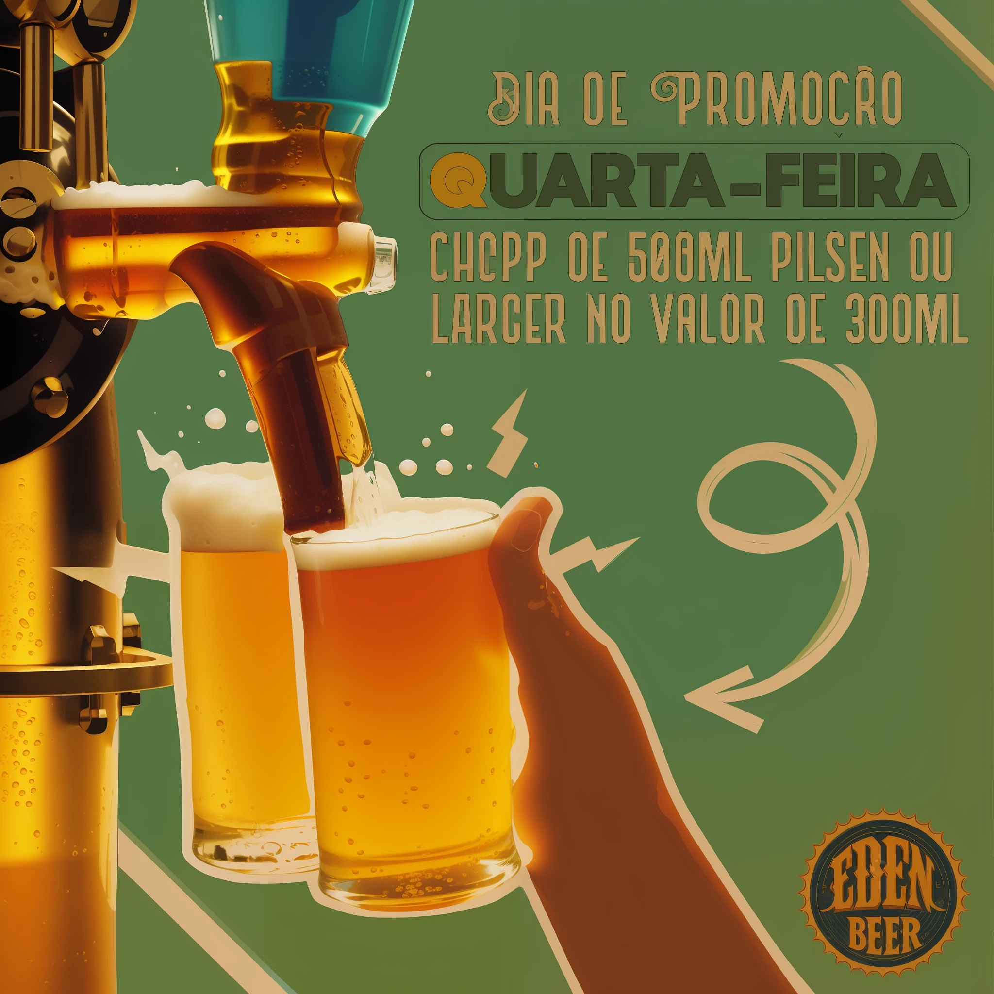 there is a poster with a beer being poured from a tap, beer, by Enguerrand Quarton, beer advertisement, ad image, detailed image, description, large view, by Americo Makk, thumbnail, pub, 300mm, 3 0 0 mm, beer in hand, by Enrique Tábara, promo art, 40mm