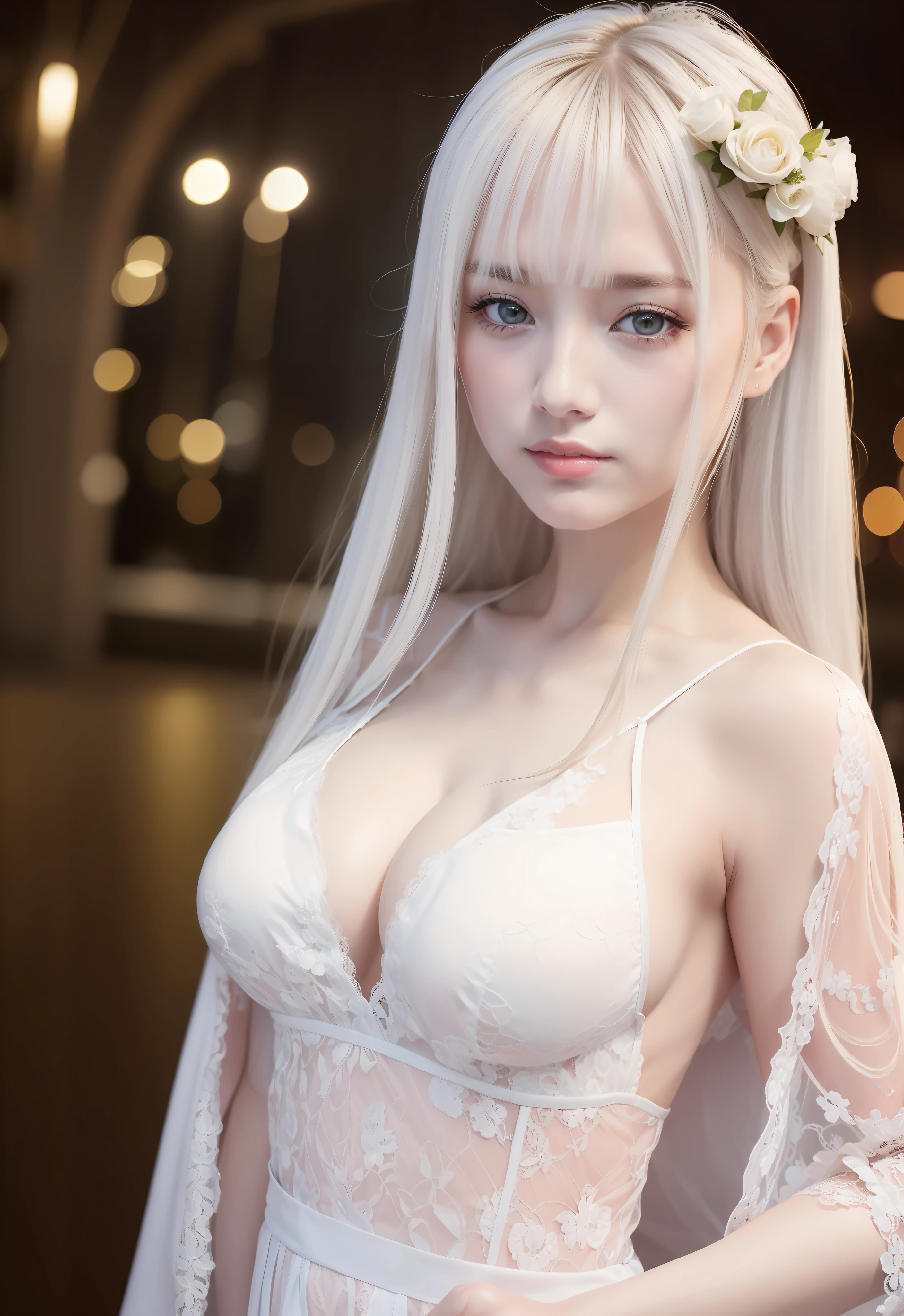 (8k, best quality, masterpiece:1.2), (realistic, realistic:1.37), cute, night, dating, (smile: 1.15), (shut up) big breasts, beautiful and delicate eyes, night, wet, ((((white lace))))), flowing hair, 1 girl in tang costume, (hanstyle, hanfu: 1.2)