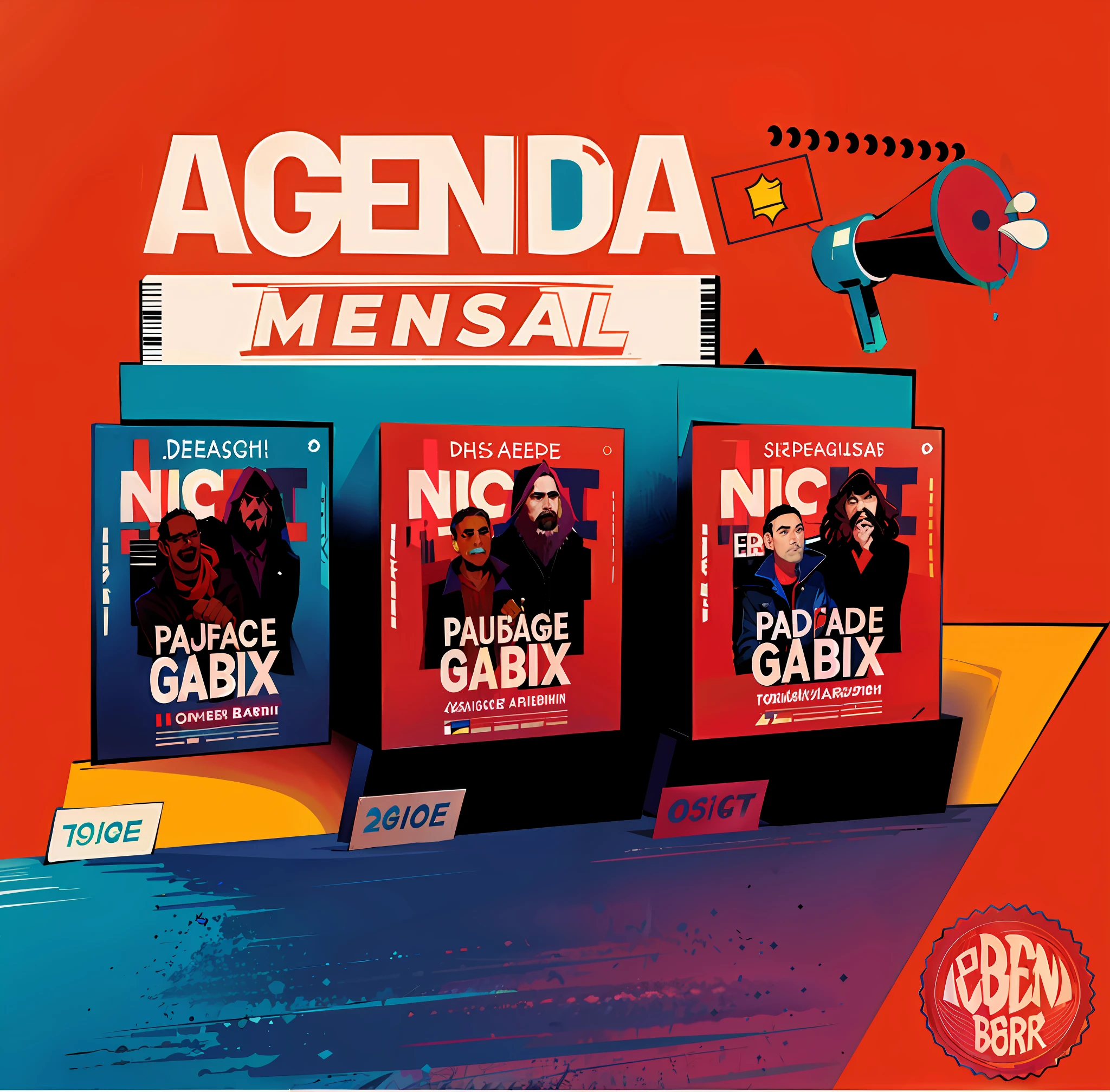 arafed image of a poster with a megaphone and a megaphone, by Gabriel Ba, gadigal, by Caesar Andrade Faini, by Ingrida Kadaka, by Galen Dara, by Pablo Carpio, by Gen Paul, by Fernando Gerassi, promo material, sachin teng, by Almada Negreiros