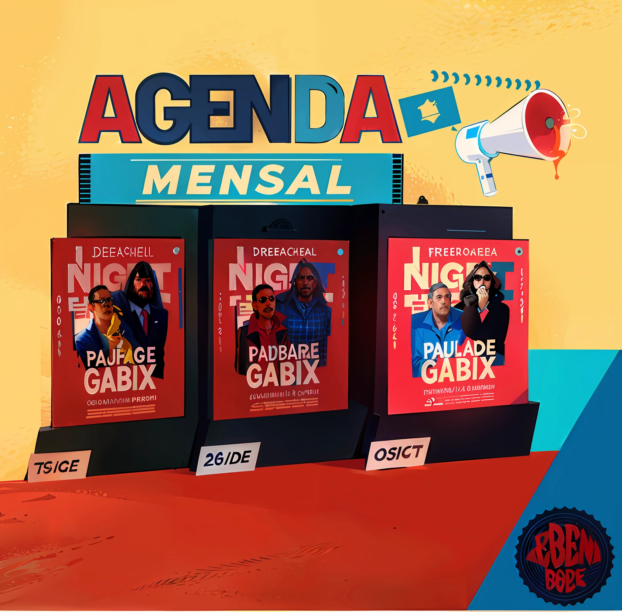 arafed image of a poster with a megaphone and a megaphone, by Gabriel Ba, gadigal, by Caesar Andrade Faini, by Ingrida Kadaka, by Galen Dara, by Pablo Carpio, by Gen Paul, by Fernando Gerassi, promo material, sachin teng, by Almada Negreiros