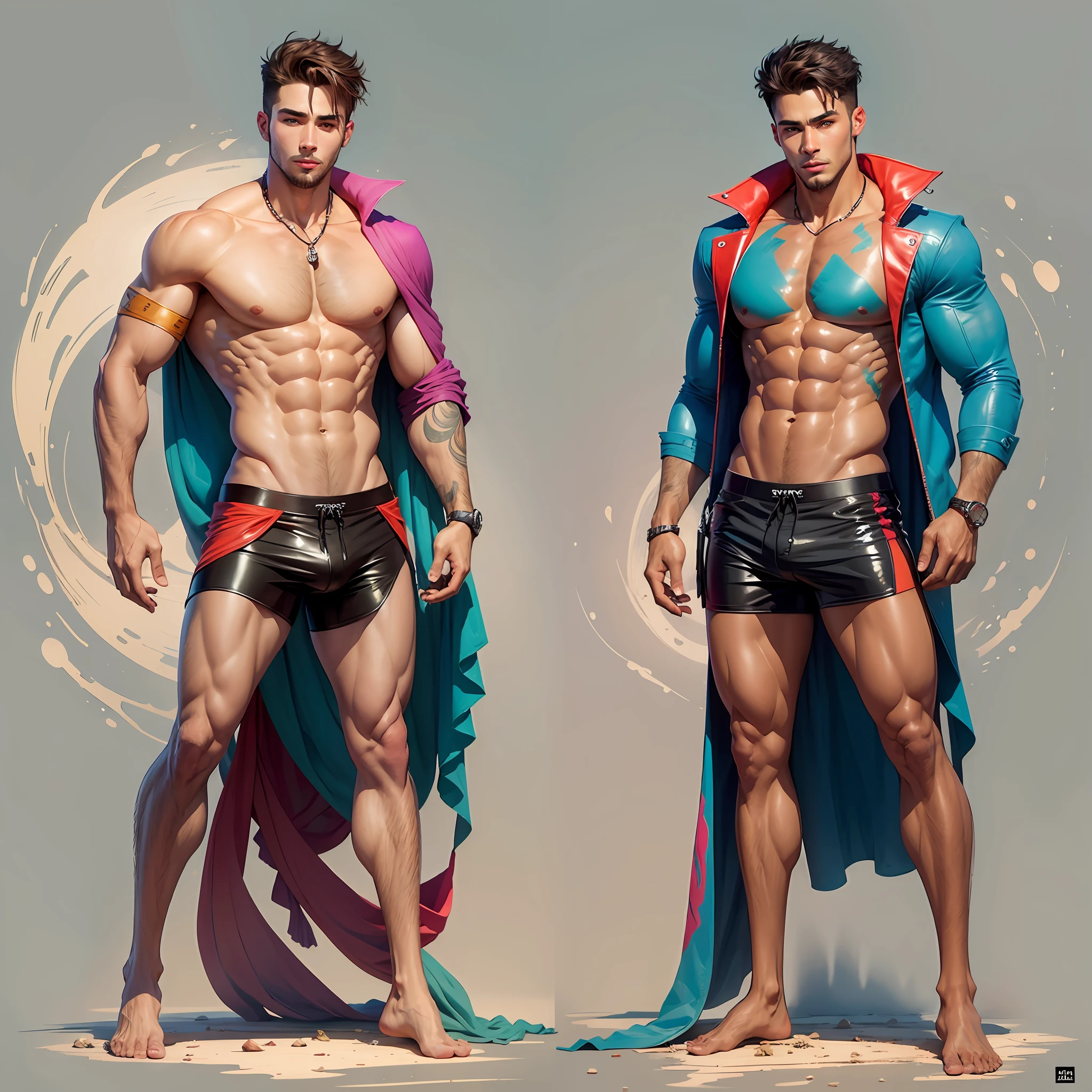 2 beautiful guys, shirtless, body defined, vibrant colors, boyfriends --auto --s2
