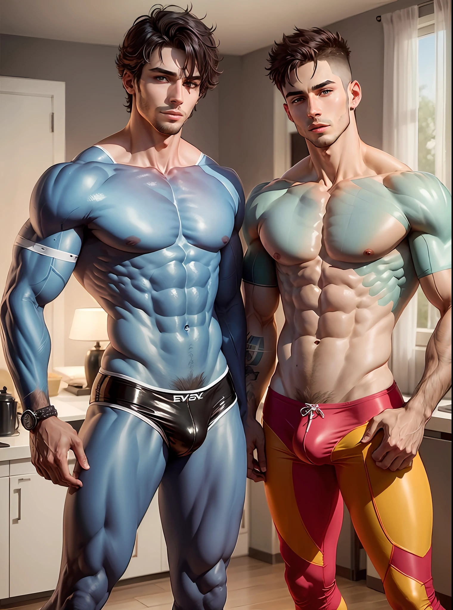 2 beautiful guys, shirtless, body defined, vibrant colors, boyfriends --auto --s2