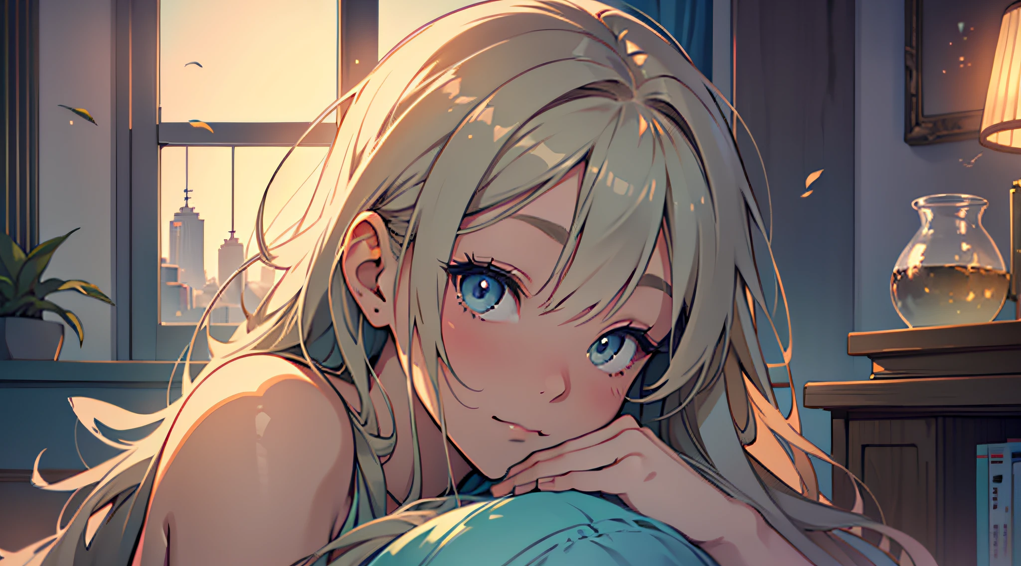 Tags: lofi, tranquility, serenity, girl, room, beautiful look, delicate hand.
"In a room filled with tranquility, a beautiful-eyed lofi girl stared at the horizon with serenity, while her delicate hands rested in her lap." --auto --s2