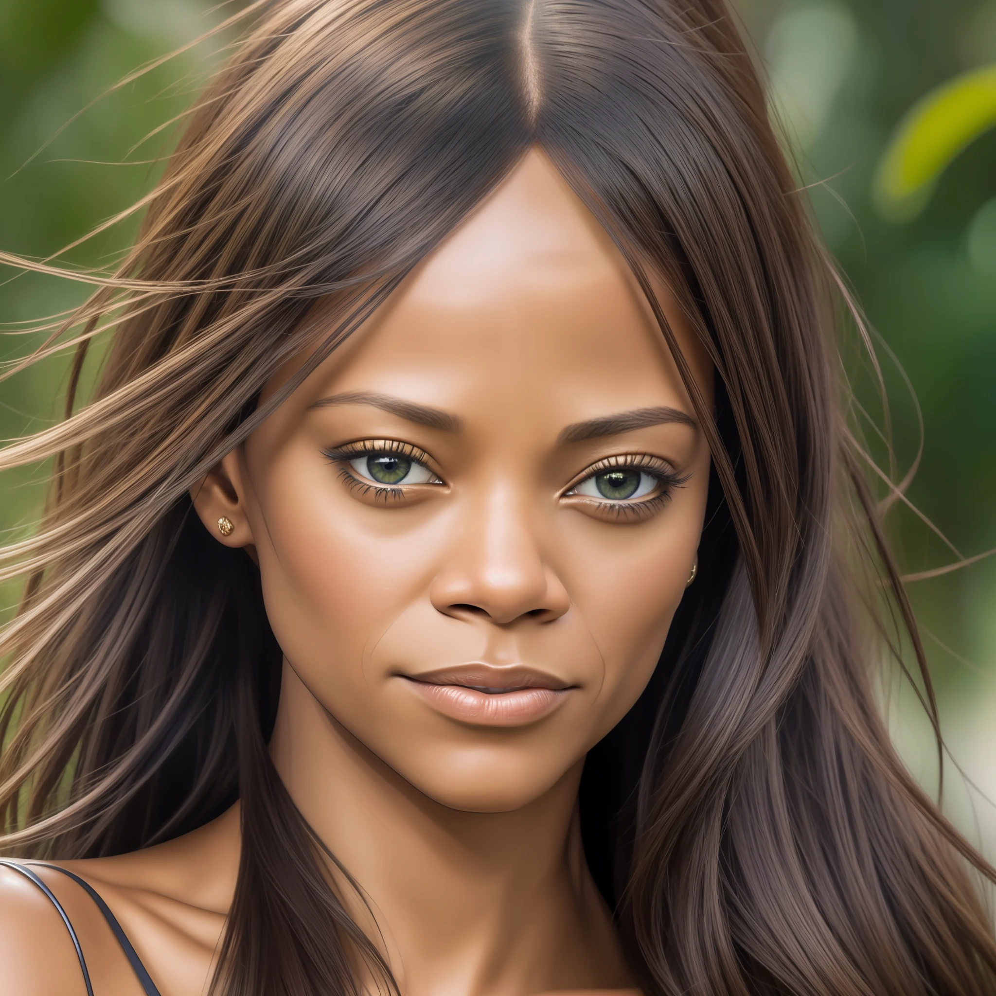(Zoe Saldana), (Masterpiece:1.3), (8k, photorealistic, RAW photo, best quality: 1.4), (1girl), beautiful face, (realistic face), beautiful hairstyle, realistic eyes, beautiful detailed eyes, (realistic skin), beautiful skin, (collarbone), absurd, attractive, ultra high resolution, ultra realistic, highly detailed, golden ratio --auto --s2