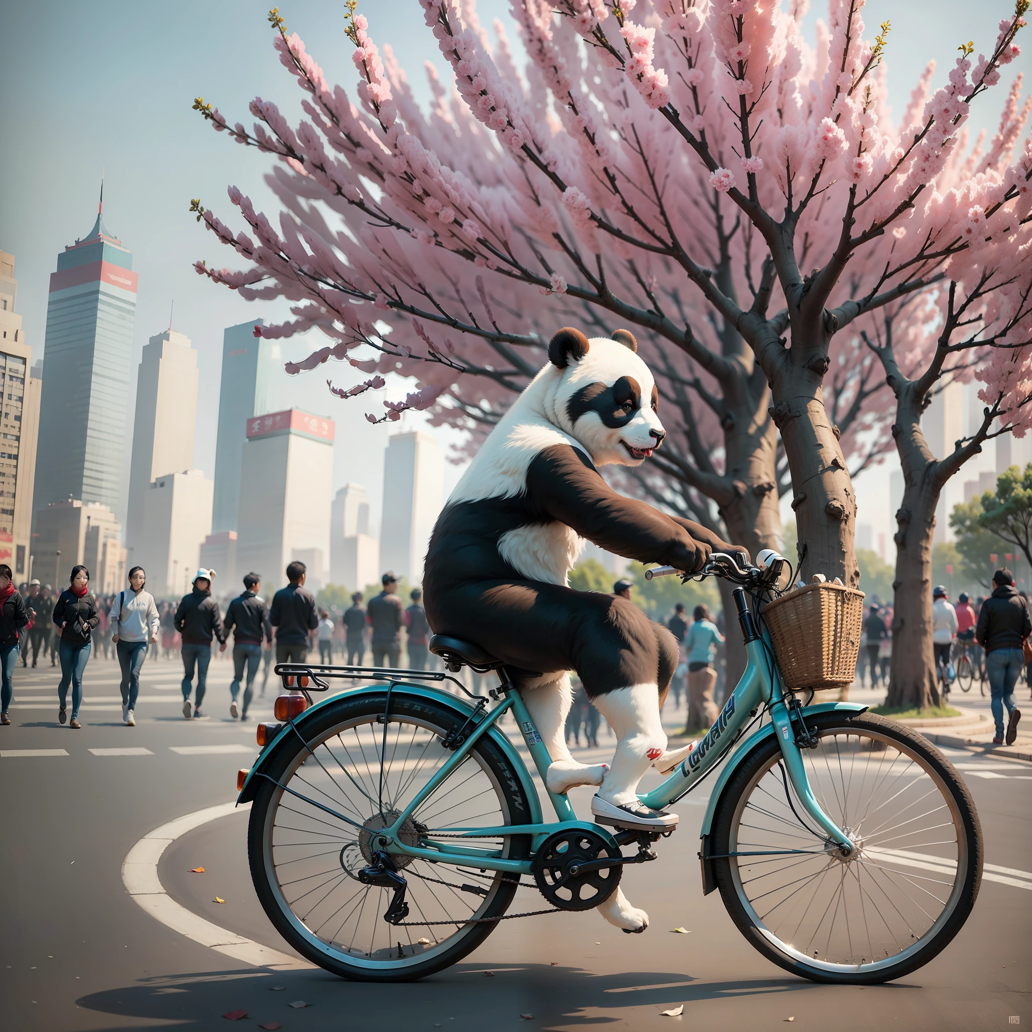 In Beijing's Chang'an Avenue, Tiananmen Square, pandas riding bicycles, --auto --s2