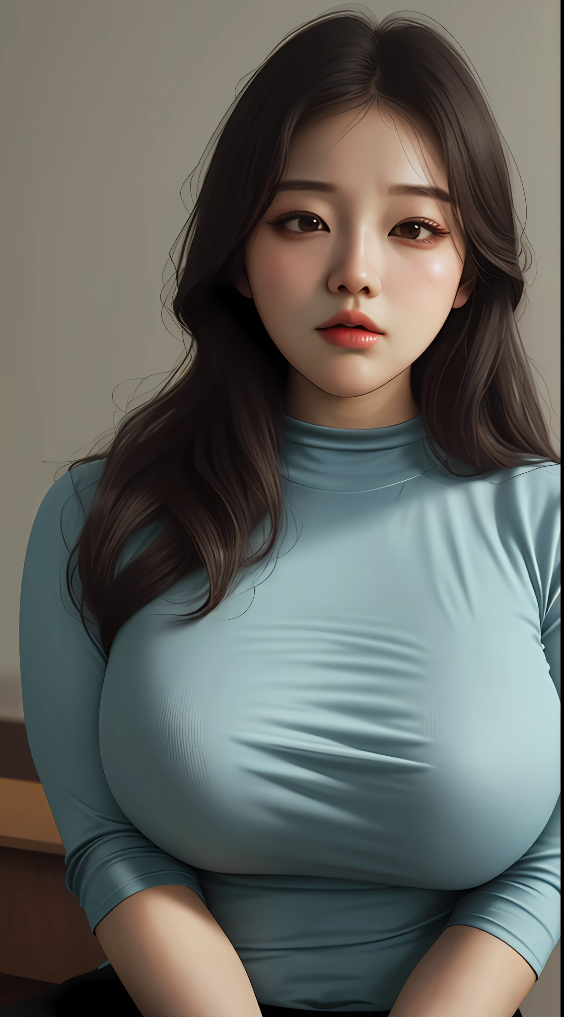1 girl, beautiful,tight shirt, thick woman, huge boobs, detailed Lips, drowsy and ecstasy expression,double eyelids, upturned eyes