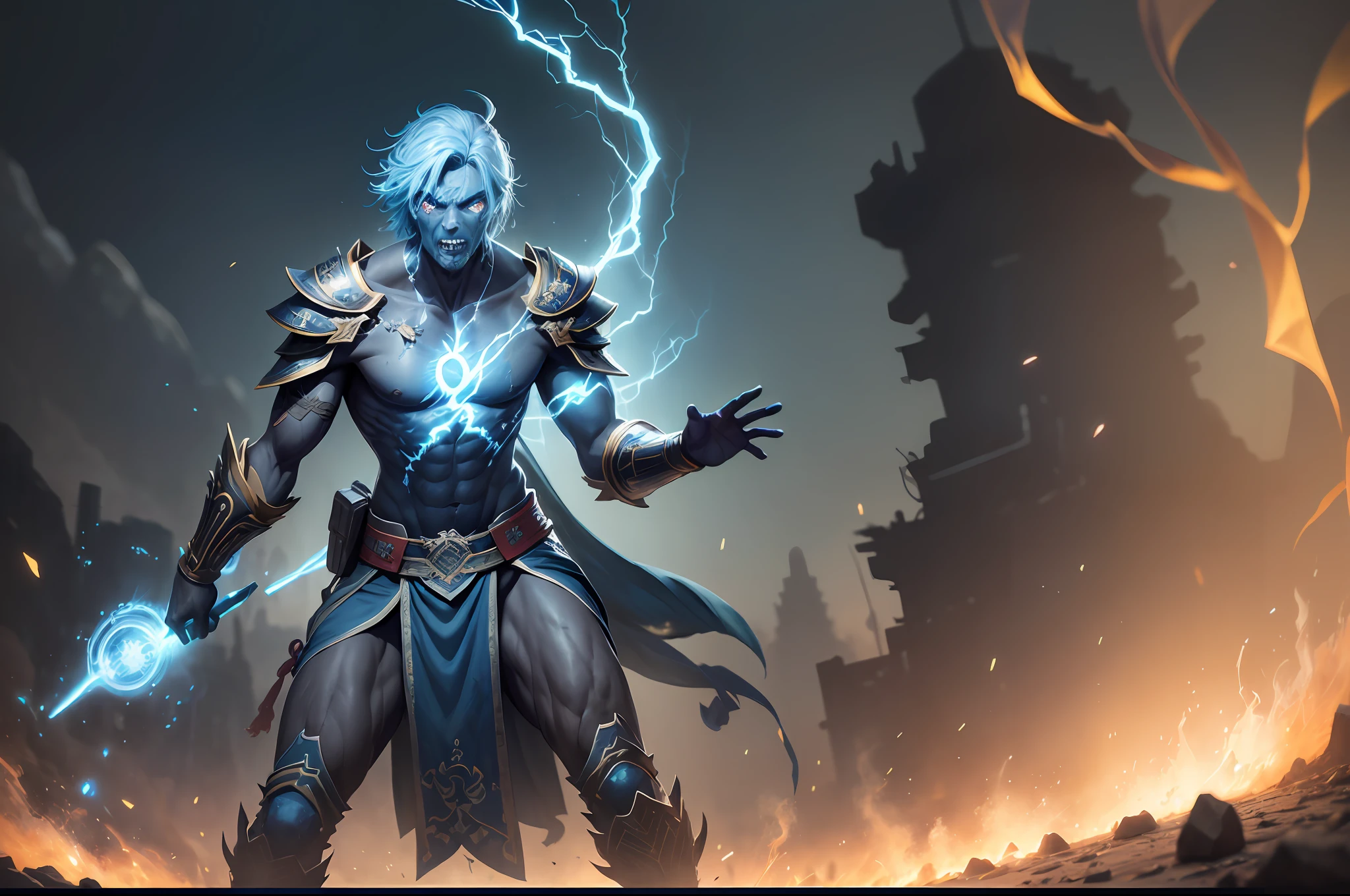 (Zombies in ancient cloth: 1.2), blue and black lightning light effect particles emitted on the body, (Qin Kingdom border ancient battlefield as background: 1.1), (best quality), full body, ultra-wide angle, clear HD, 8K resolution, digital painting, concept art, Shinkai Makoto style, POP trend, Pixiv hot trend