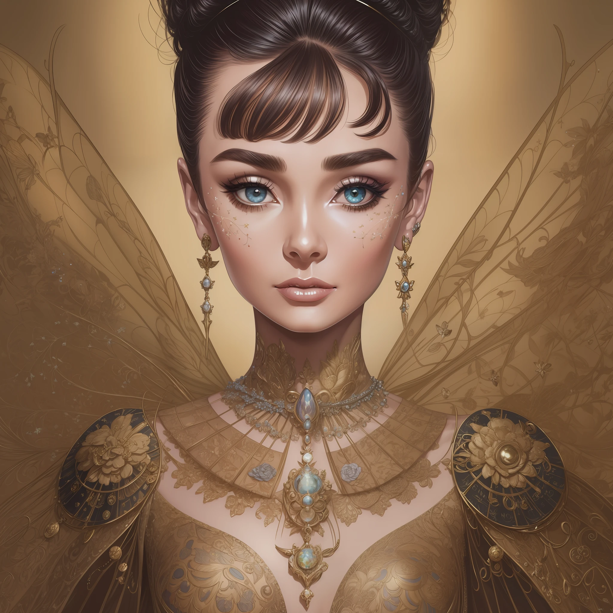 modelshoot style, audrey hepburn, (extremely detailed 8k wallpaper), playboy centerfold, Tim Okamura and Marco Mazzoni and Yoann Lossel, Vogue, digital painting, photorealism, evocative, fairy lights, pastel palette, Intricate detail, digital art, cgsociety, masterpiece, diversity, ((perfect face)) --auto --s2