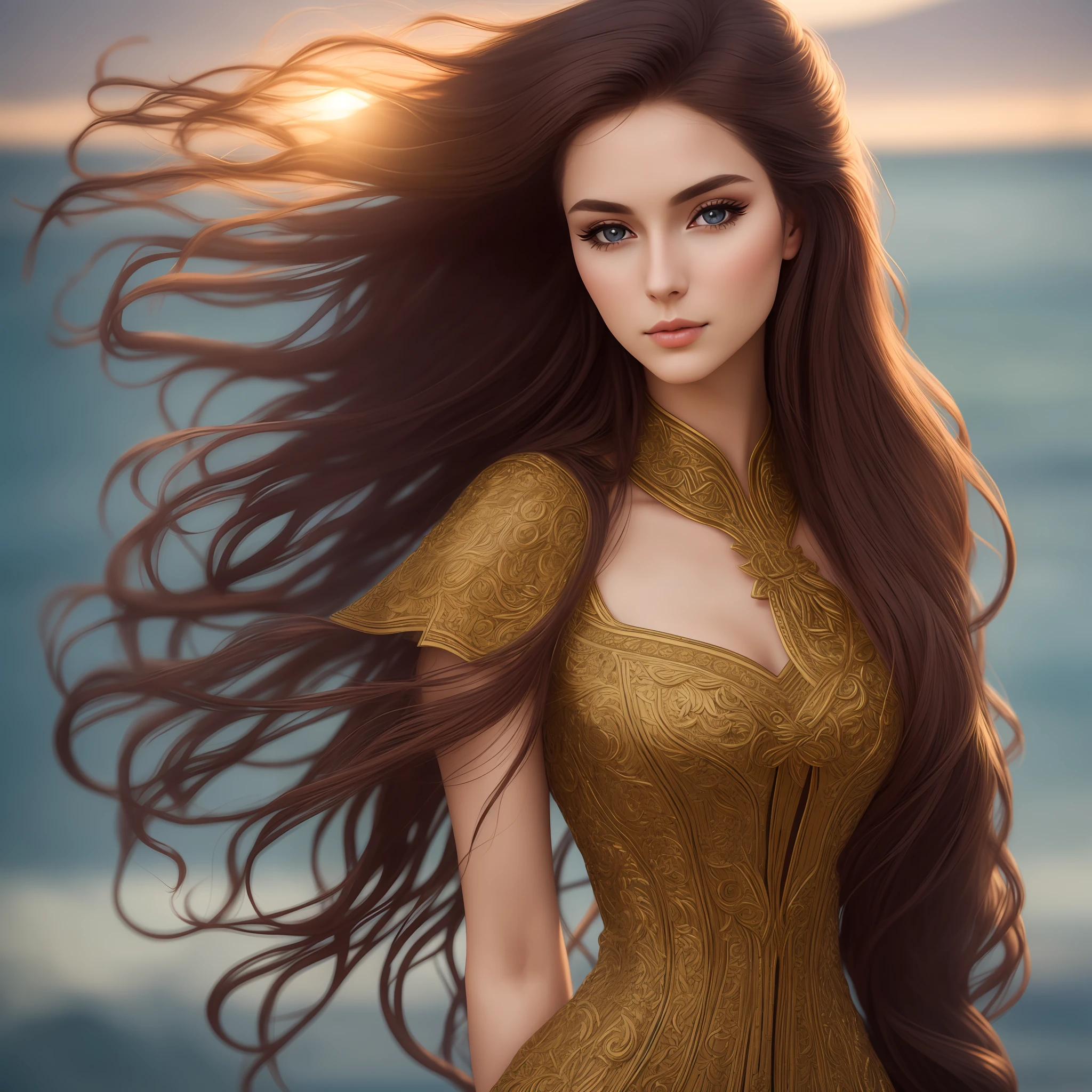 A photograph of a norwegian woman. Natural skin, long and voluminous hair, sharp eyes, a thin and upturned nose, shapely lips, an hourglass figure, typical clothes and make-up, intricately detailed, vibrant, epic, smooth, cinematic, HD, backlit, and a shallow depth of field.
