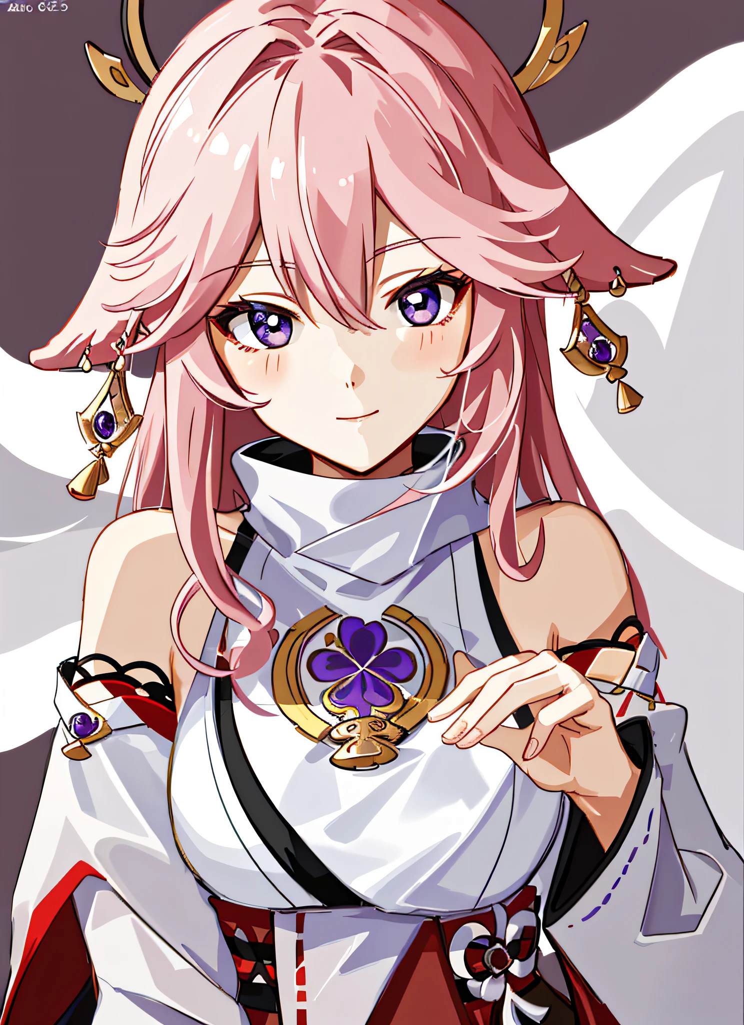 face portrait Yae Miko; boobs (best quality), stunning, (high resolution) and (ultra-detailed) drawing, beautiful color scheme