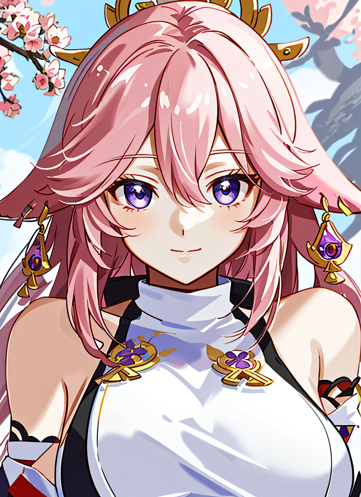 face portrait Yae Miko; boobs (best quality), stunning, (high resolution) and (ultra-detailed) drawing, beautiful color scheme