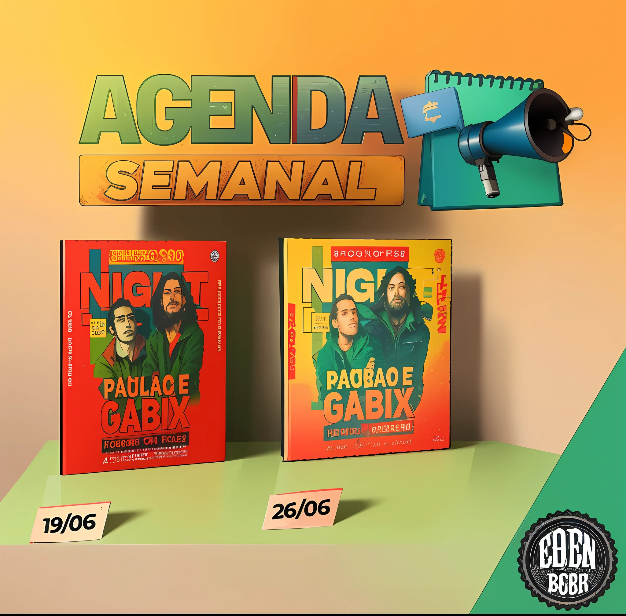 a couple of books sitting on top of a table next to a megaphone, gadigal, promo, looks like fabiula nascimento, by Fernando Gerassi, by Robert Combas, nigth, night!, by Félix Arauz, (night), by Felipe Seade, by Rodolfo Amoedo, pack, by Paulus Decker