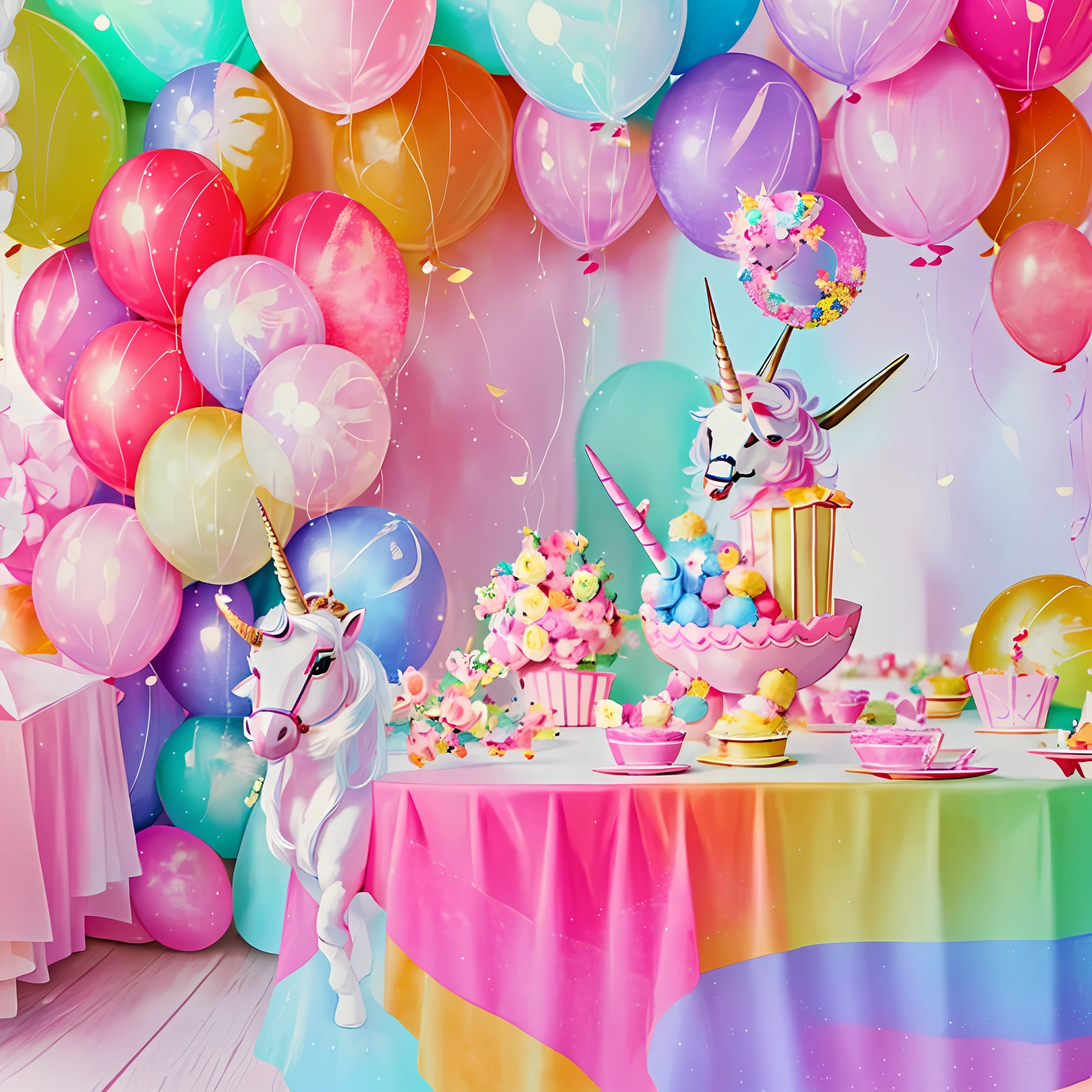 (top quality), (best quality), (8k), (realistic photo), (real photo), (warm colors), (bright colors), unicorn-themed birthday decoration. --auto --s2