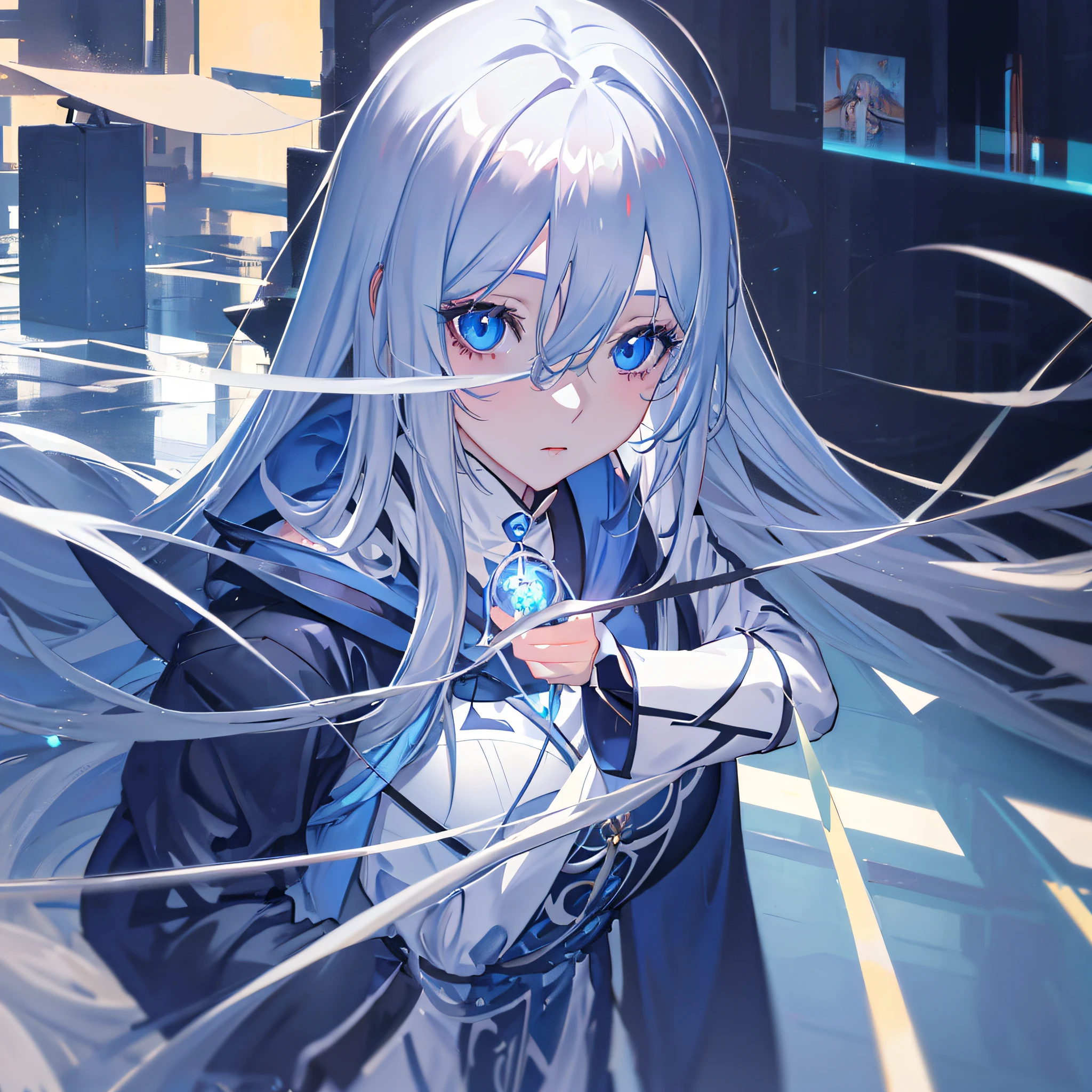 anime girl with long white hair and blue eyes in a room, guweiz on pixiv artstation, guweiz on artstation pixiv, white haired deity, guweiz, extremely detailed artgerm, detailed digital anime art, artwork in the style of guweiz, trending on artstation pixiv, best anime 4k konachan wallpaper