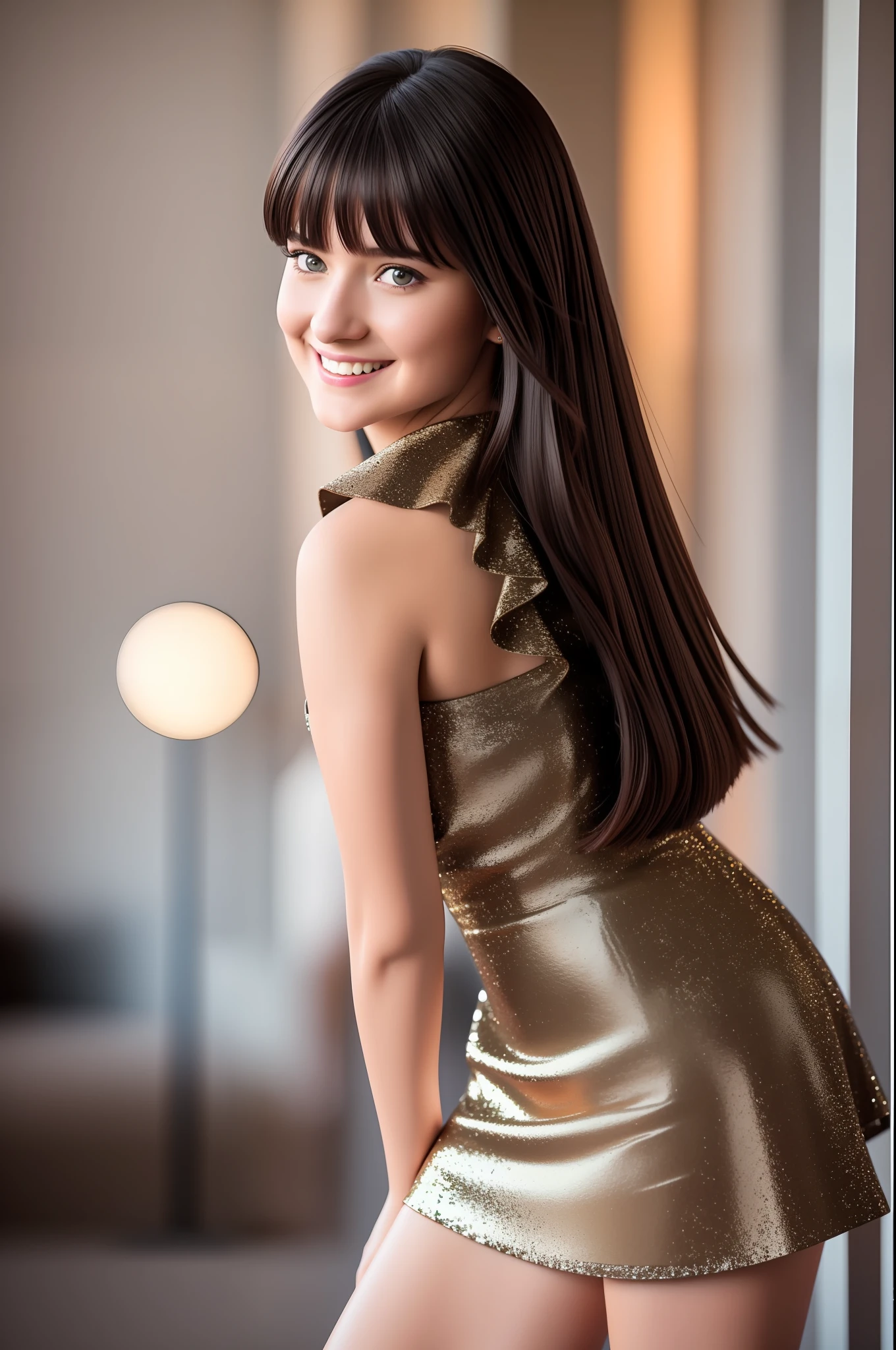 black hair, cgi, 17 years old girl, smiling, happy, professional lighting, cgi, brown hair, smelling, embarrassed, brown hair, wearing blouse with short skirt, wearing high heels eye reflection, light smile, embarrassed, heart in eye, Surrealism, cinematic lighting, motion blur, cinematic lighting, sparkle, image fill, 8k, super detail, UHD, masterpiece, anatomically correct, textured skin, super detail, high details, high quality, award winning, best quality, highres, 1080P, HD, 4K, 4K, 8k, 16k, UHD, 1080P, best quality, super detail, textured skin, masterpiece, highres, 16k, HD,((( full body version))) violet collar dress,