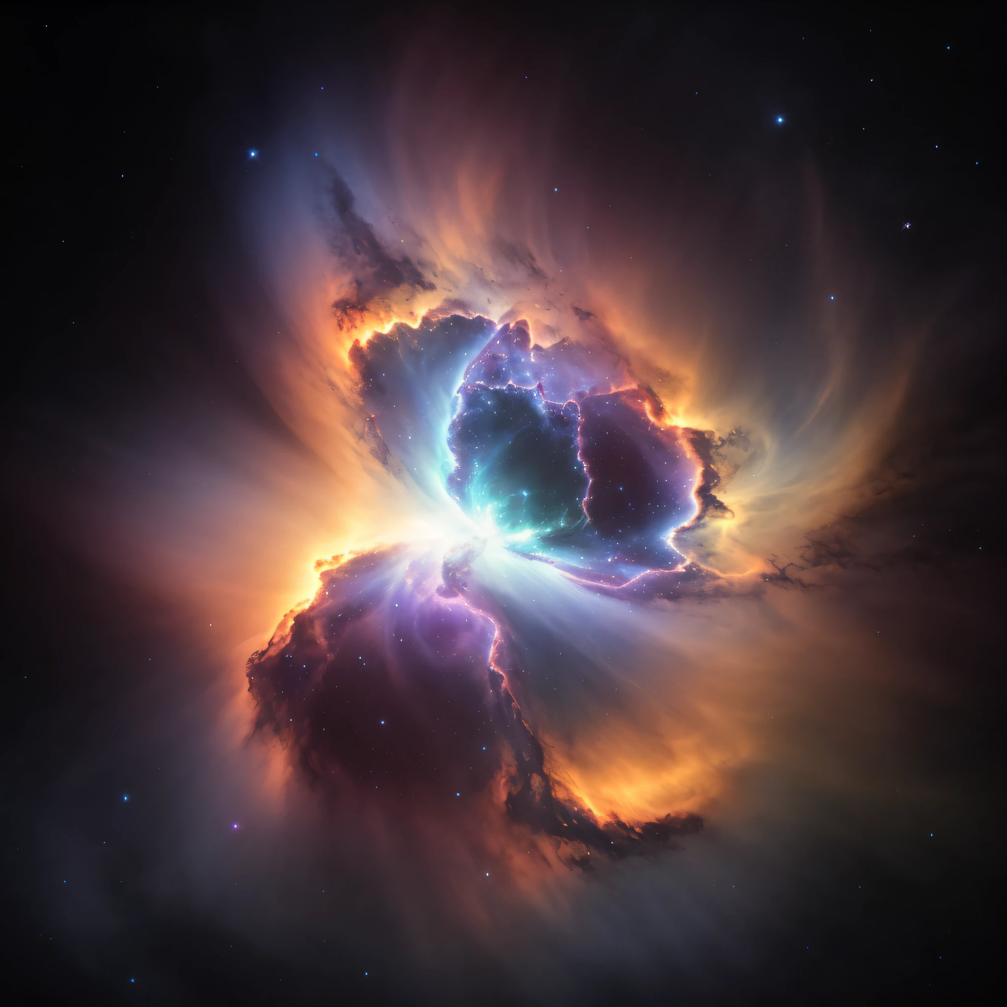 a closeup of a planetary object with a star in the middle, luminous nebula, nebula explosion, cosmic nebula, beautiful nebula is born, epic nebula, vibrant nebula, radiant nebula colors, in a nebula, generative art nebula, cosmic butterfly nebula, metallic nebula, nebula, colored nebula, floating in a cosmic nebula, colored nebula, space nebula, a universe like water,  as a river, ocean flow, space nebula, liquefy, chaotic galaxy, water paint, dark nebulae, cosmic space background, yellow, bright flow, brightening of branches and bright branches, voronoi microstructures, nebula dust, intricate details, bluish gas light, cinematic, octane render, 8k render, volumetric lighting, cosmos, deep outer space, space, ethereal, cosmology, stardust, aesthetics, photography,  ultra realistic, wallpaper, unit, 8k, masterpiece, beast quality, (dynamic angle), colorful, chaotic, ultra wide angle.