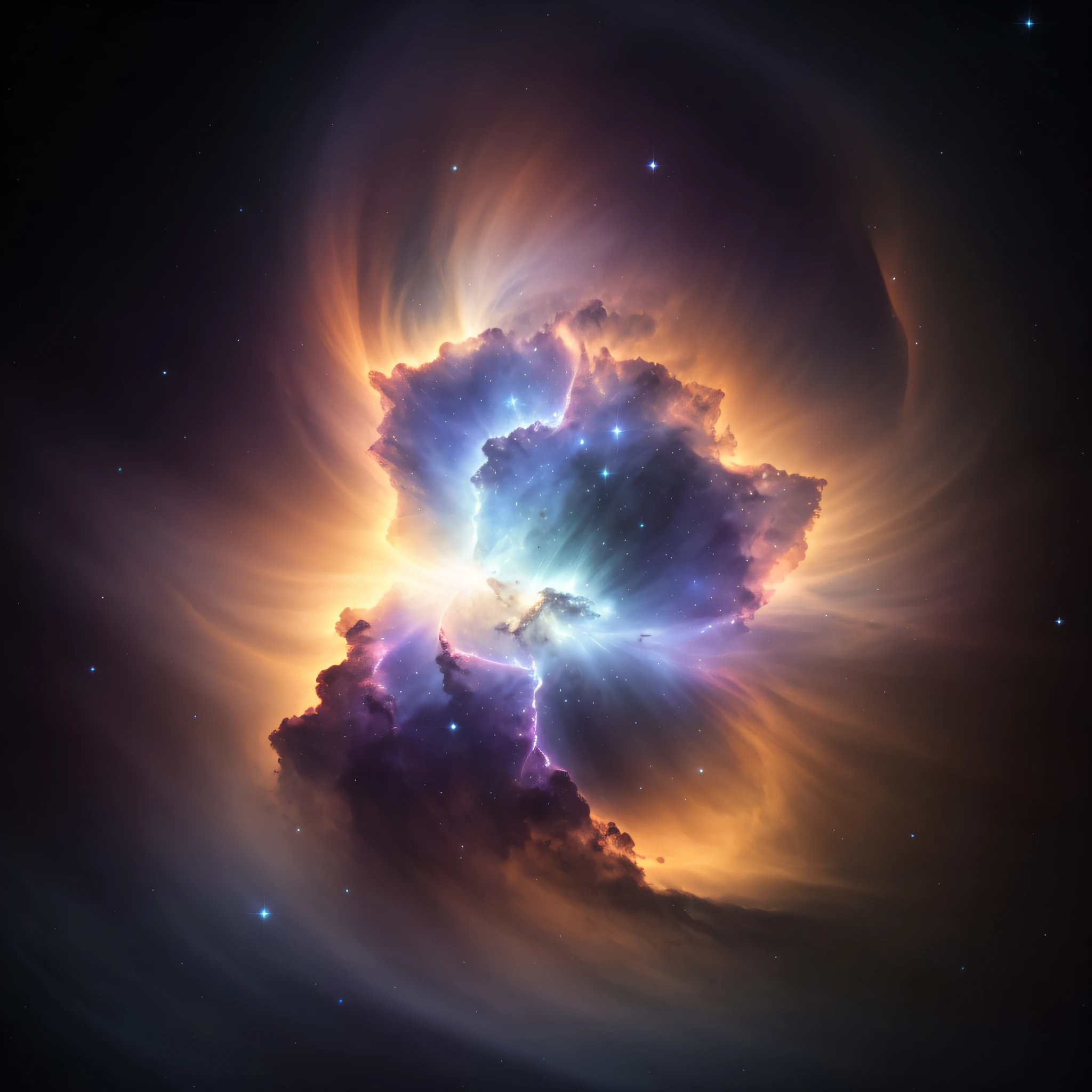 a closeup of a planetary object with a star in the middle, luminous nebula, nebula explosion, cosmic nebula, beautiful nebula is born, epic nebula, vibrant nebula, radiant nebula colors, in a nebula, generative art nebula, cosmic butterfly nebula, metallic nebula, nebula, colored nebula, floating in a cosmic nebula, colored nebula, space nebula, a universe like water, as a river, ocean flow, space nebula, liquefy, chaotic galaxy, water paint, dark nebulae, cosmic space background, yellow, bright flow, brightening of branches and bright branches, voronoi microstructures, nebula dust, intricate details, bluish gas light, cinematic, octane render, 8k render, volumetric lighting, cosmos, deep outer space, space, ethereal, cosmology, stardust, aesthetics, photography, ultra realistic, wallpaper, unit, 8k, masterpiece, beast quality, (dynamic angle), colorful, chaotic, ultra wide angle.