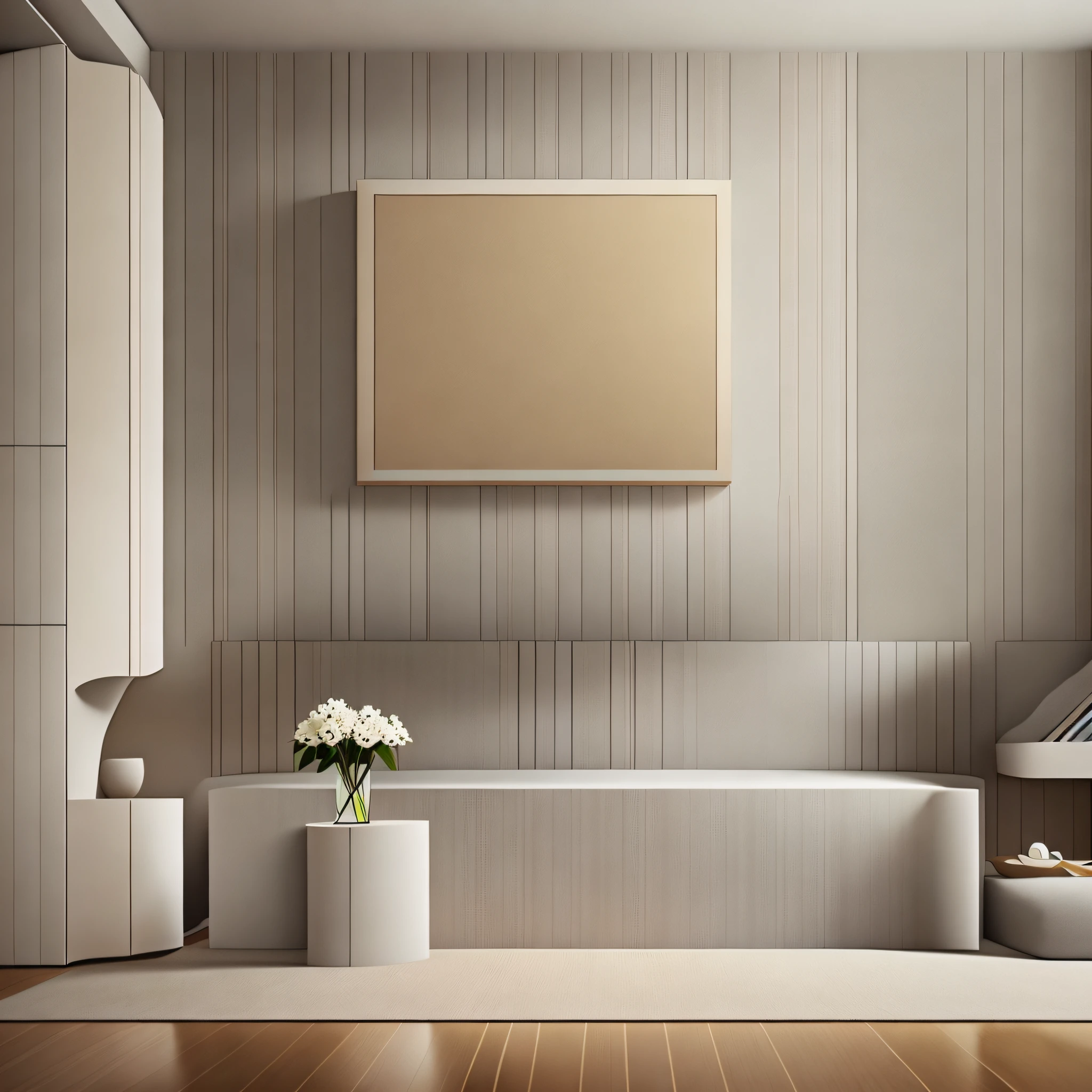 Minimalistic and modern canvas poster with a beige and light grey color scheme. --auto --s2