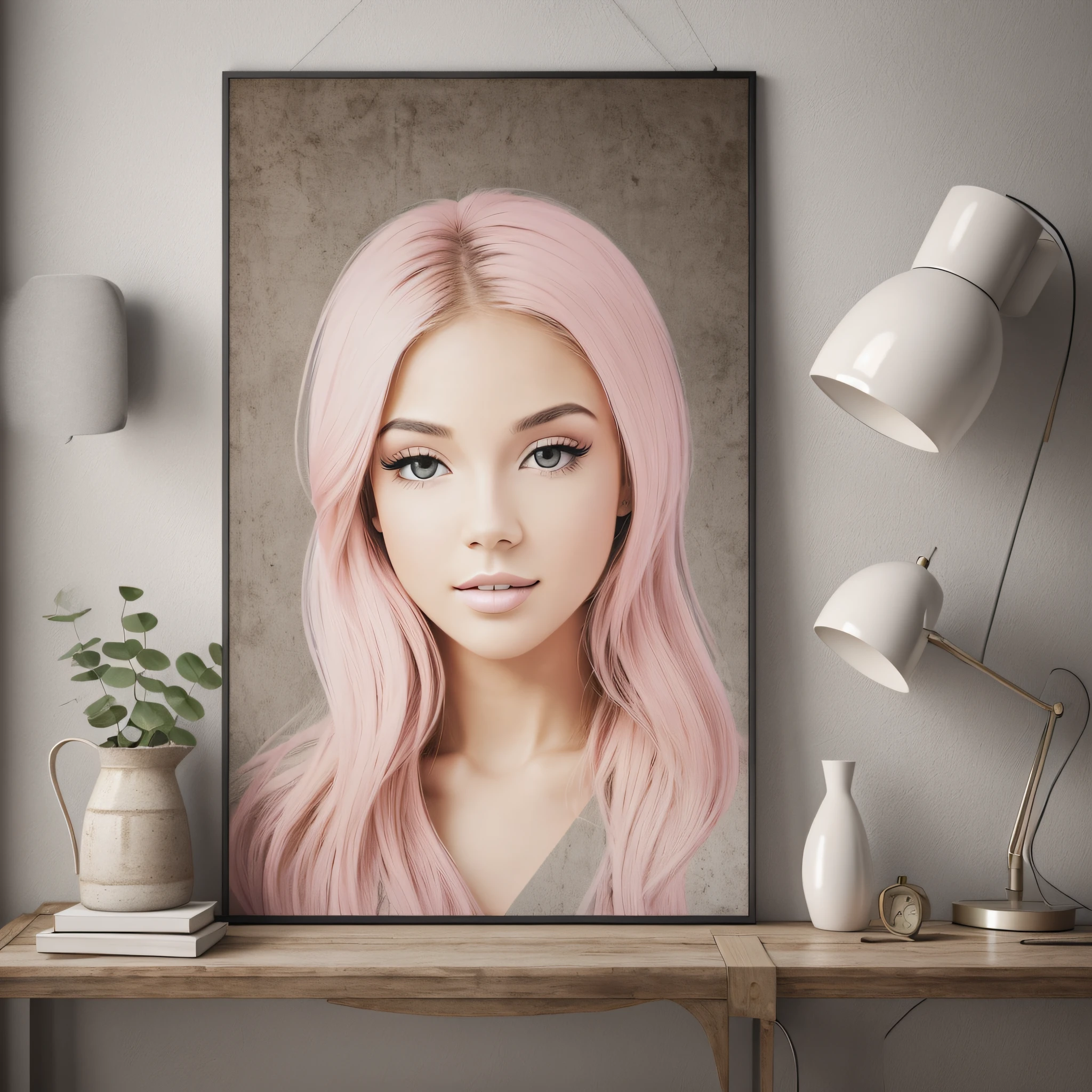 beige, light grey and brushed pink minimalistic modern canvas poster --auto --s2