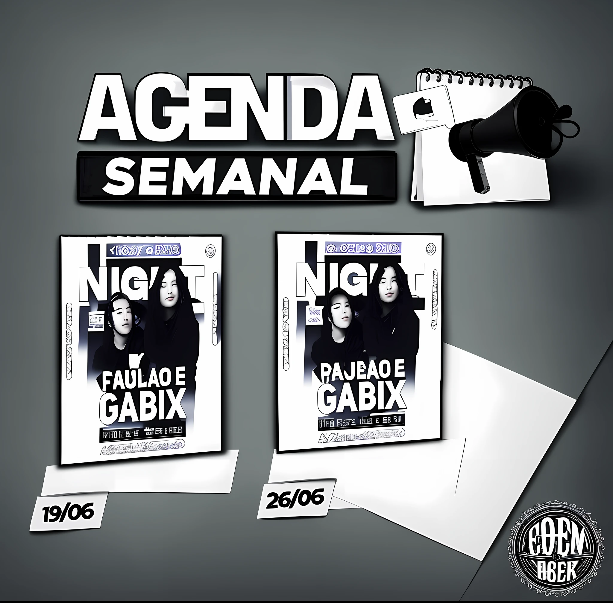 Weekly Agenda - no more than this week, musical concert, live show, music, manga tones, promo, ad image, black and white, black, monthly agenda, poster
