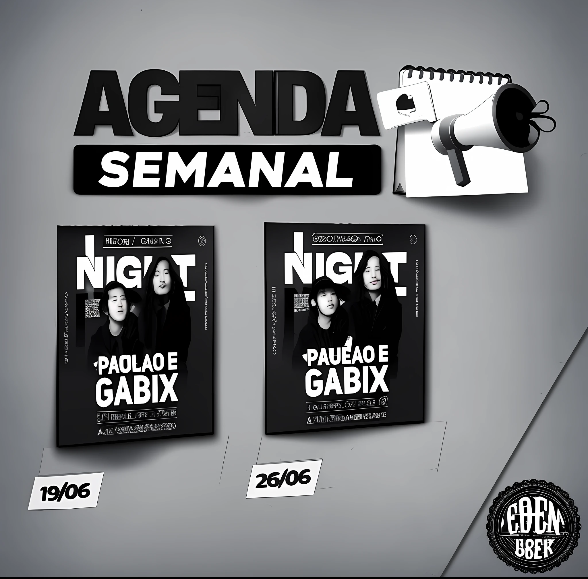 Weekly Agenda - no more than this week, musical concert, live show, music, manga tones, promo, ad image, black and white, black, monthly agenda, poster
