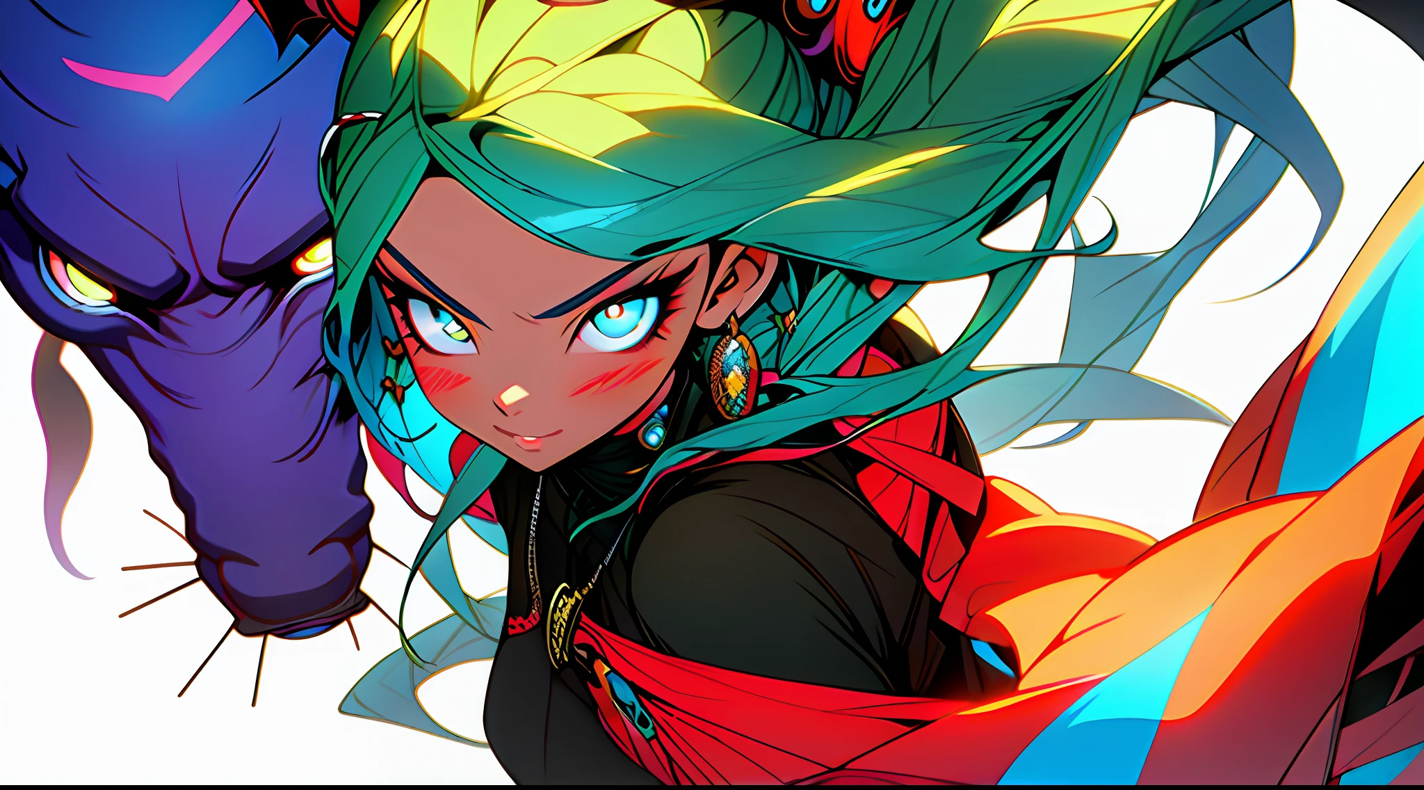 3girls, excellent lighting, sidelighting, (curvy: 1.2), vhsKeeper, background, mixed-language_text, Japanese letters in graffit, perfect GUILTY GEAR -STRIVE style, image of full-body women fighting alongside you with powerful dragons versus alien creature full of tentacles, with immersive effects, hover effect, background style graffiti tribal tattoo with vibrant colors "ultra HDR" detailed and with focus effect, (masterpiece: 1.2, best quality), (finely detailed beautiful eyes: 1.2), , ((Solo)), (Eyes:1.4), (Finely detailed eyes and detailed face with long eyelashes:1.3), in various full-body attack poses, (beautiful and clear background: 1.2),futuristic costume, Super detailed circular metals Clinging to arms and pants, fantastic paintings (flat color: 1.3), (magazine_cover: 1.4), (multicolored_background: 1.3), striped_background, card_background, mixed-language_text, :: comix style by joe madureira :: , perfect and detailed, ultra detailed shirt with abstract design, with Japanese graffit print on the sides of the dress,