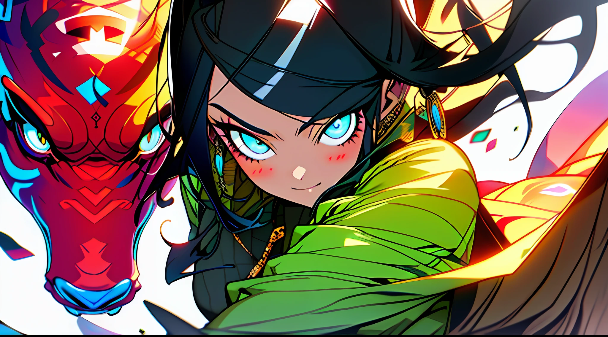 3girls, excellent lighting, sidelighting, (curvy: 1.2), vhsKeeper, background, mixed-language_text, Japanese letters in graffit, perfect GUILTY GEAR -STRIVE style, image of full-body women fighting alongside you with powerful dragons versus alien creature full of tentacles, with immersive effects, hover effect, background style graffiti tribal tattoo with vibrant colors "ultra HDR" detailed and with focus effect,  (masterpiece: 1.2, best quality), (finely detailed beautiful eyes: 1.2), , ((Solo)), (Eyes:1.4), (Finely detailed eyes and detailed face with long eyelashes:1.3), in various full-body attack poses, (beautiful and clear background: 1.2),futuristic costume, Super detailed circular metals Clinging to arms and pants, fantastic paintings (flat color: 1.3), (magazine_cover: 1.4), (multicolored_background:  1.3), striped_background, card_background, mixed-language_text, :: comix style by joe madureira :: , perfect and detailed, ultra detailed shirt with abstract design, with Japanese graffit print on the sides of the dress,