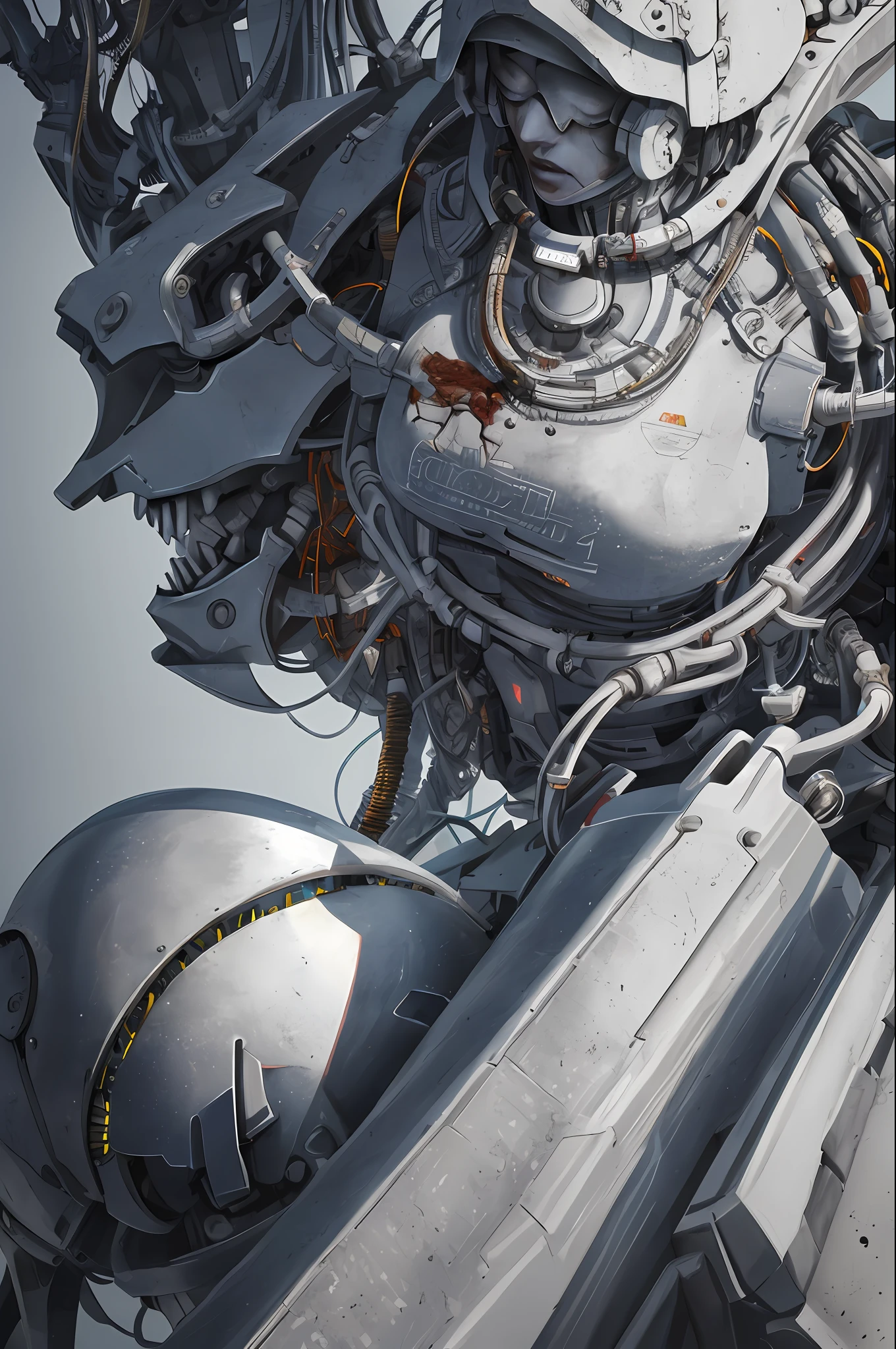 1mechanical girl,((ultra realistic details)), portrait, global illumination, shadows, octane render, 8k, ultra sharp,metal,intricate, ornaments detailed, cold colors, egypician detail, highly intricate details, realistic light, trending on cgsociety, glowing eyes, facing camera, neon details, machanical limbs,blood vessels connected to tubes,mechanical vertebra attaching to back,mechanical cervial attaching to neck,sitting,wires and cables connecting to head