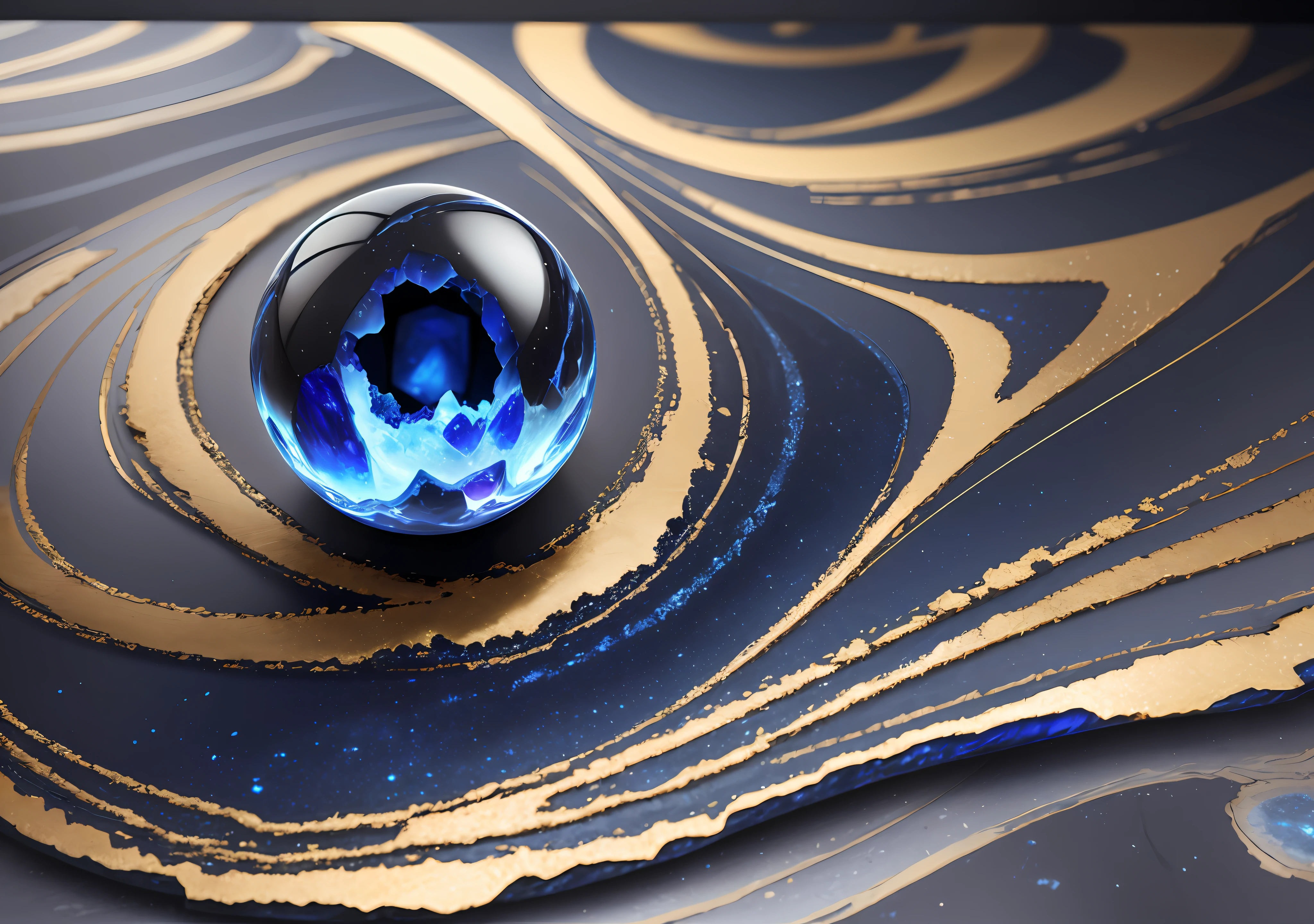 Sapphire blue marble stone with gold vein. Vivid graphite texture geode wallpaper background --auto --s2