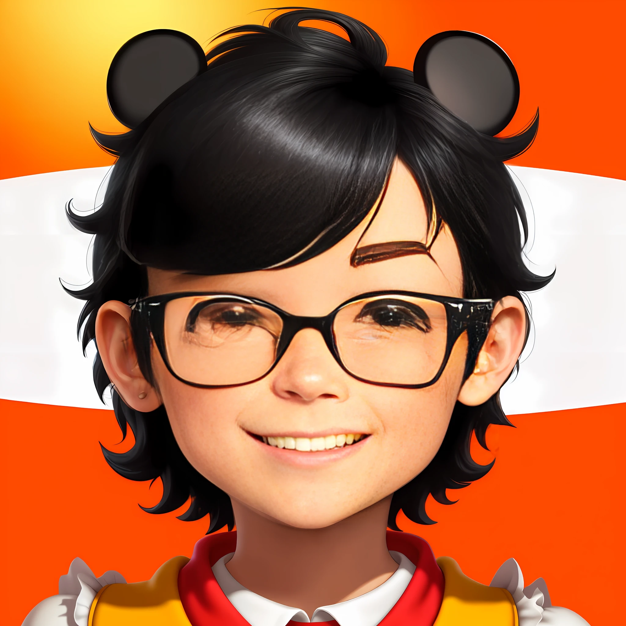 8K, Best Quality, Super Detail, 3D, Stereoscopic, Cartoon, Cute, Black Frame Glasses, Disney Style, Smile, Boys, No Mickey Mouse ears, Short hair, Short hair