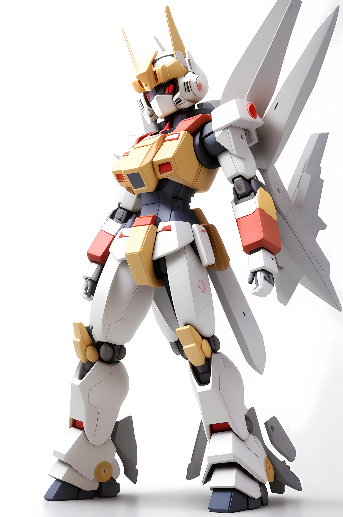 Gundam Warrior, Mecha, Blind Box Style, 3D stereoscopic rendering, big head and small body, HD, white background.