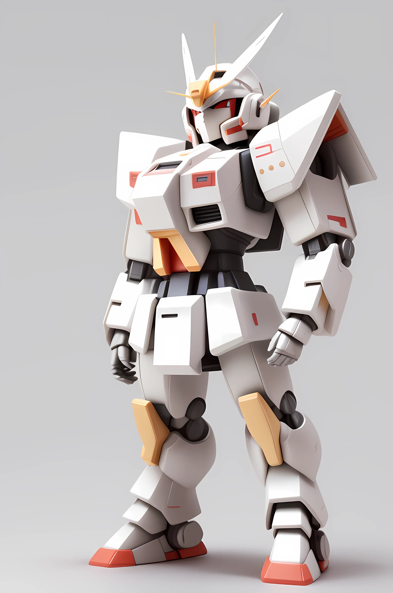 Gundam Warrior, Mecha, Blind Box Style, 3D stereoscopic rendering, big head and small body, HD, white background.