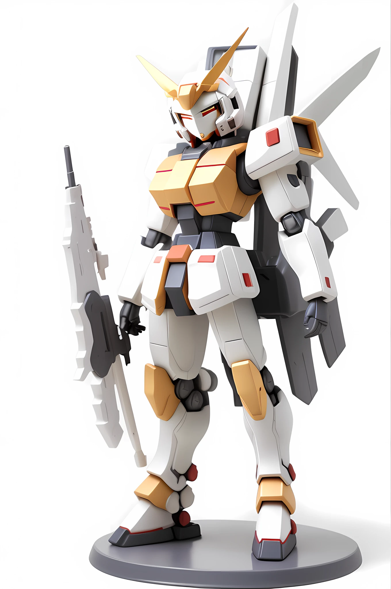 Gundam Warrior, Mecha, Blind Box Style, 3D stereoscopic rendering, big head and small body, HD, white background.