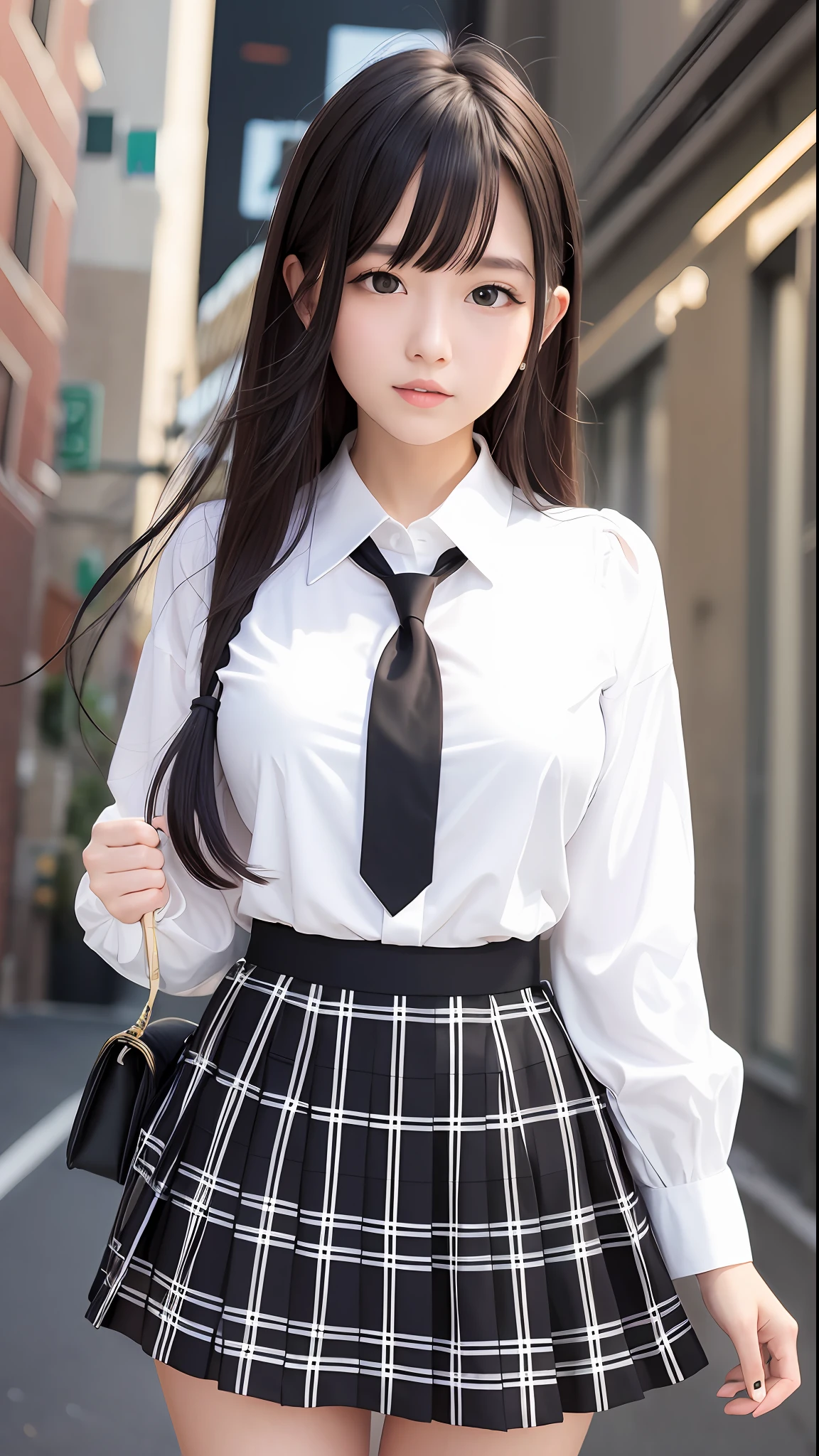 White blouse and black skirt, schoolgirl