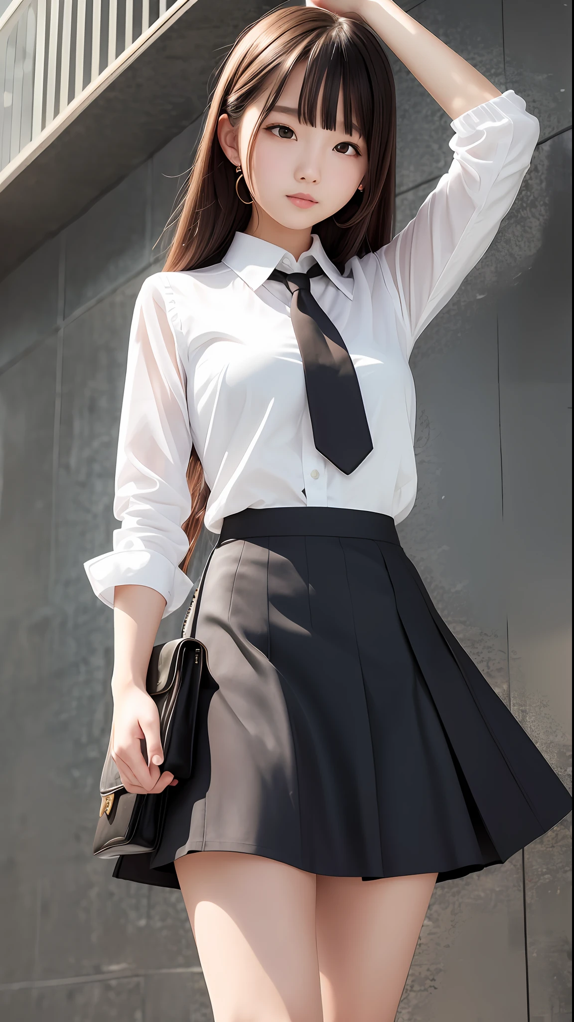 White blouse and black skirt, schoolgirl