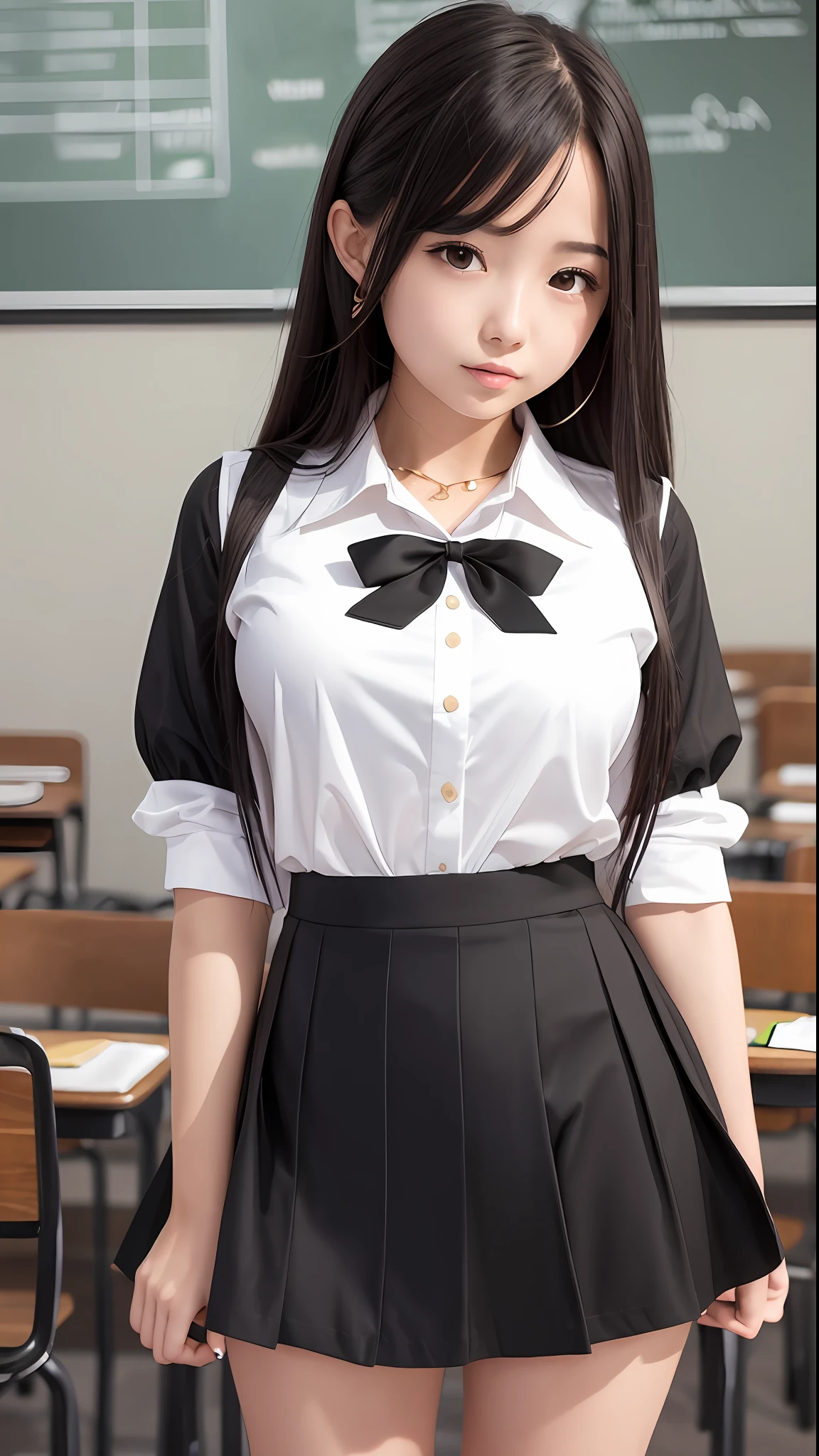 White blouse and black skirt, schoolgirl