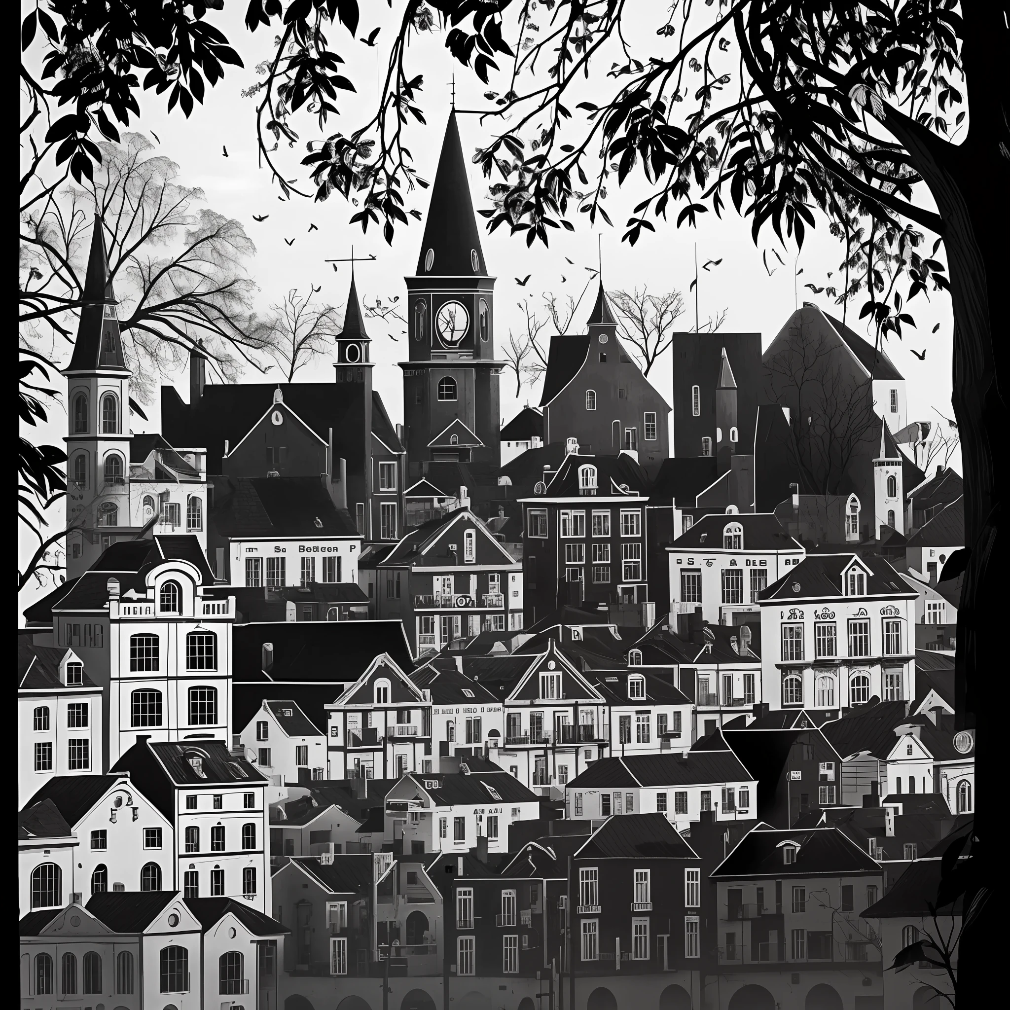 Black and white silhouette of the town --auto --s2