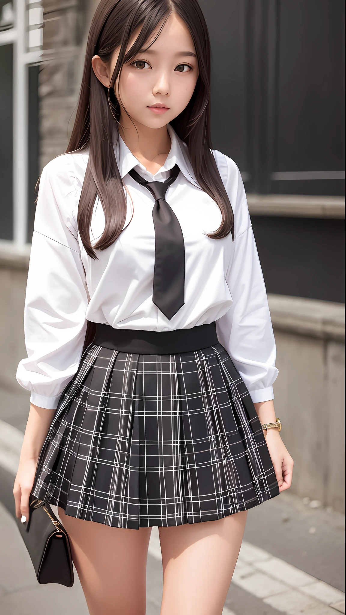 White blouse and black skirt, schoolgirl