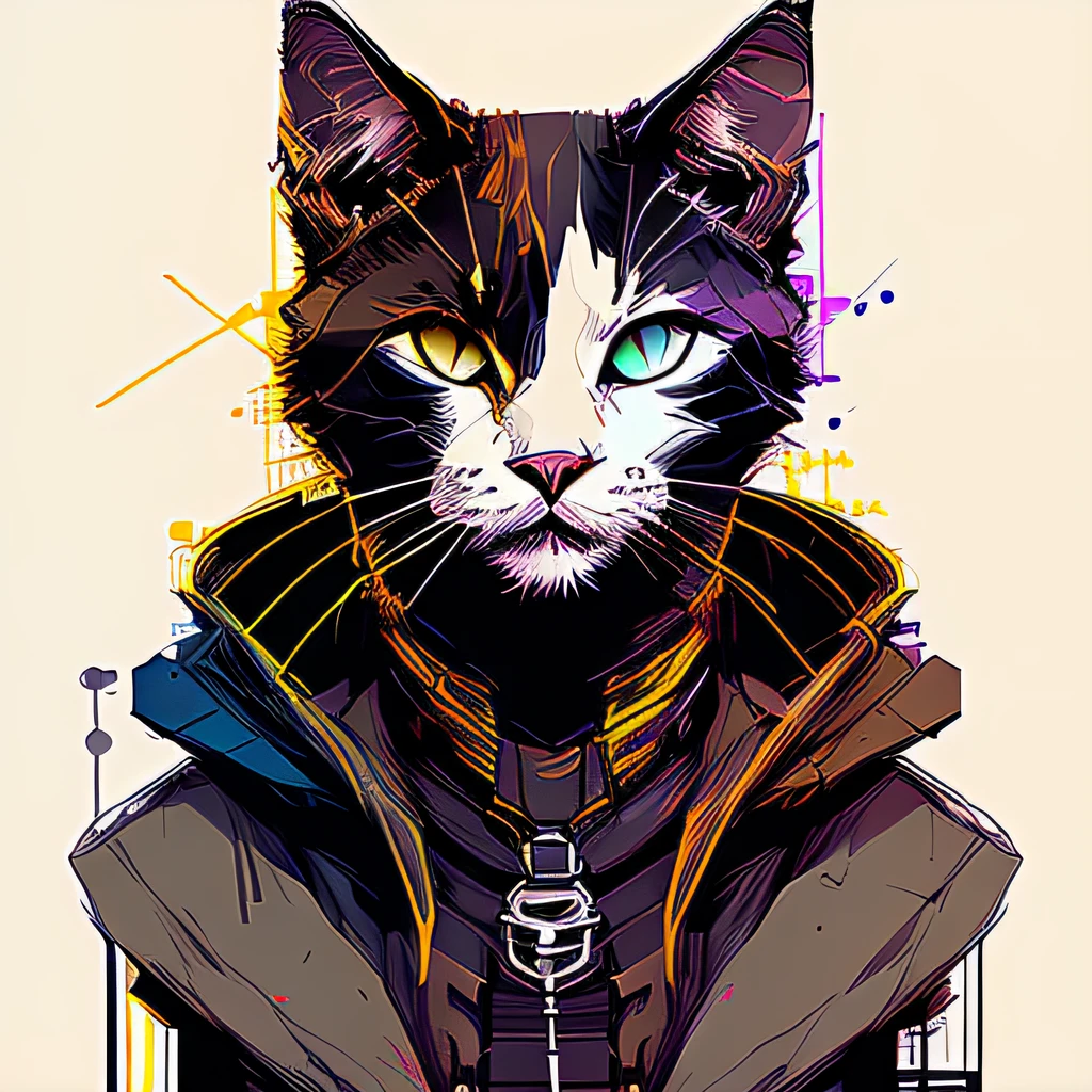 nvinkpunk, portrait view,a cat wearing a suit and tie with green eyes,