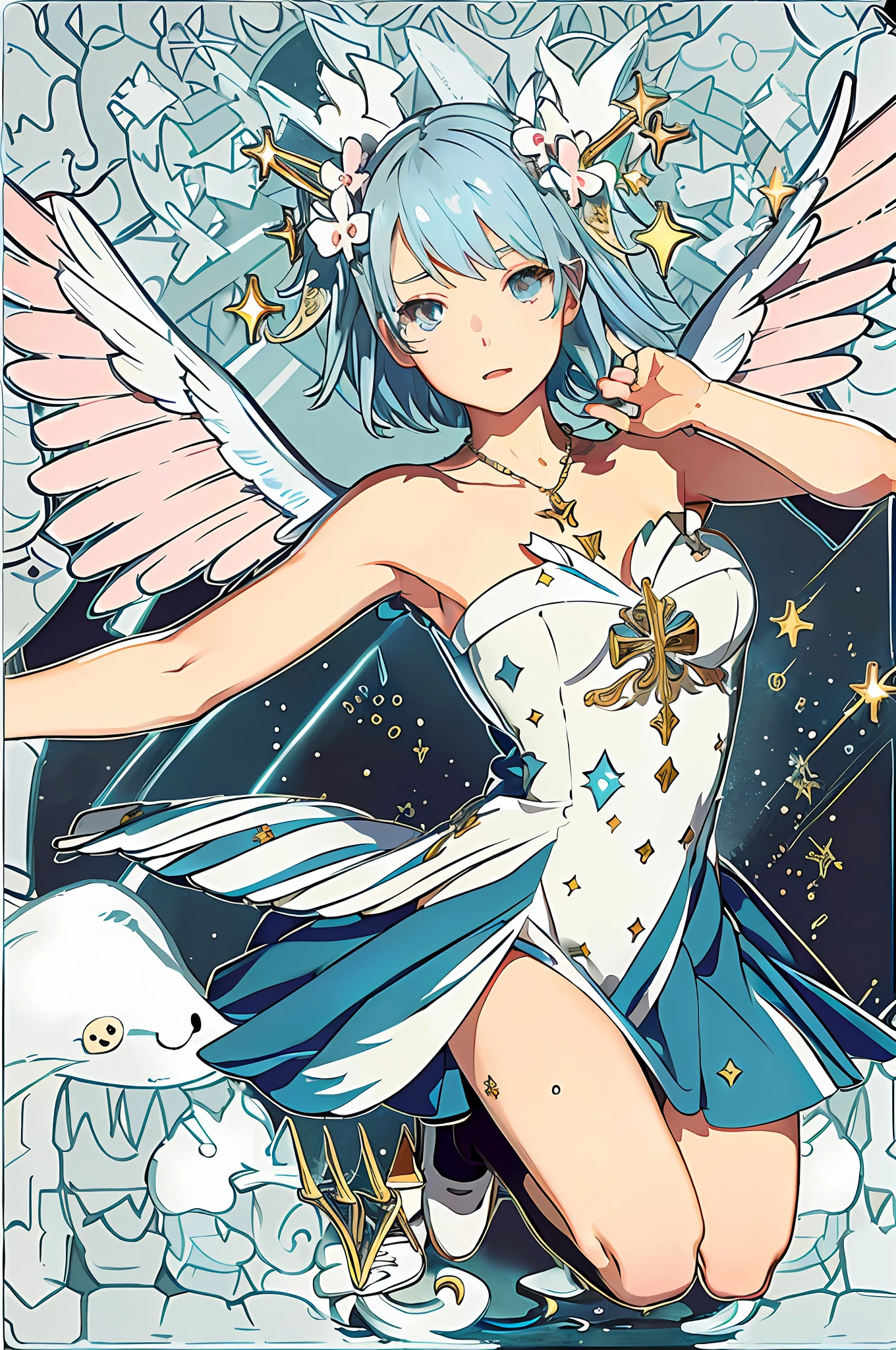 anime - style image of a woman dressed in a white and blue dress, pixiv, pixiv contest winner, pixiv style, trending on pixiv, top rated on pixiv, digital art on pixiv, anime illustration, trending on artstation pixiv, highly detailed exquisite fanart, pixiv trending, at pixiv, high detailed official artwork