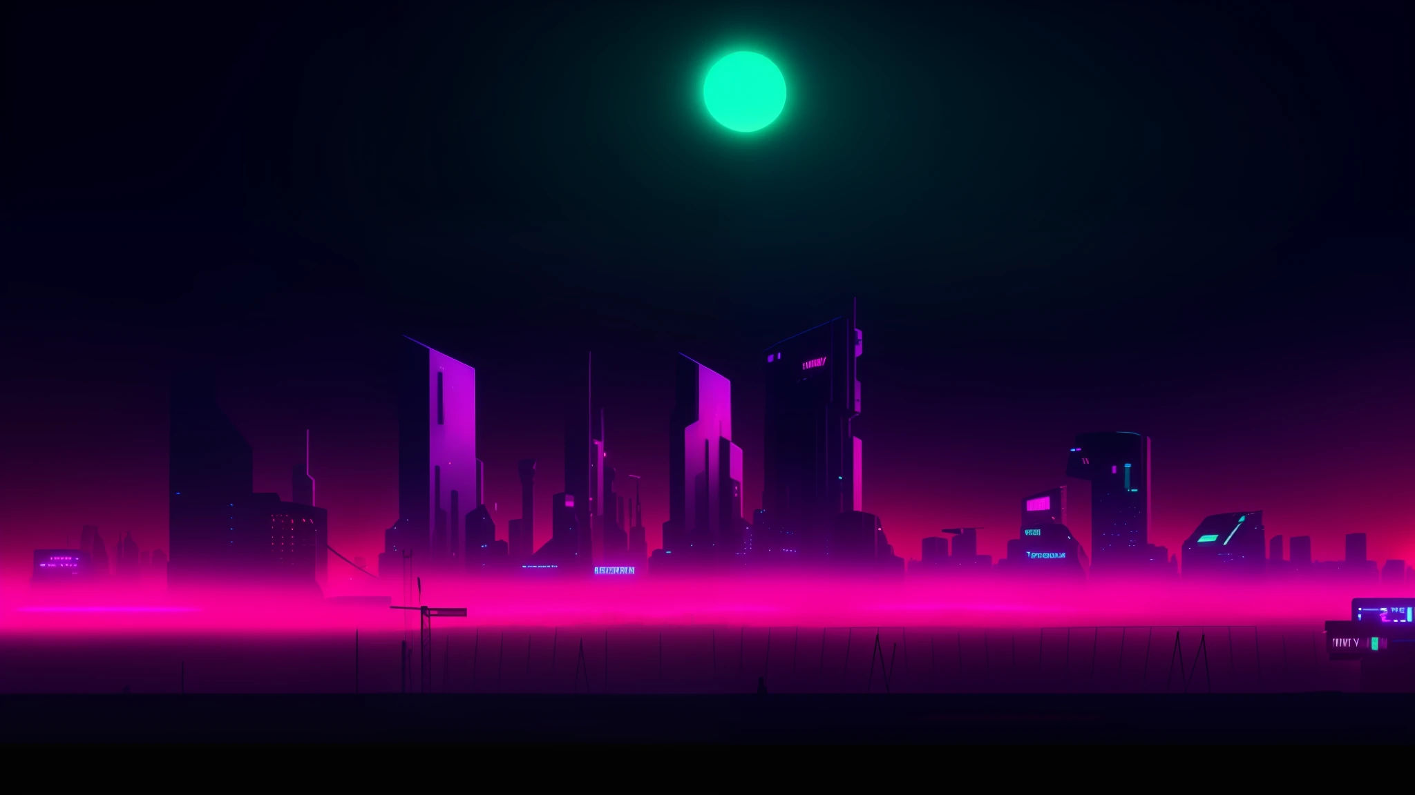 there is a picture of a city skyline with a sunset in the background, cinematic neon matte painting, neon city in the background, cyberpunk landscape wallpaper, cyberpunk landscape, neon-noir background, cyberpunk dreamscape, cyberpunk city backdrop, cyberpunk city in the distance, city sunset mist neon lights, synthwave city, cyberpunk background, neon landscape, sunrise over solar punk city
