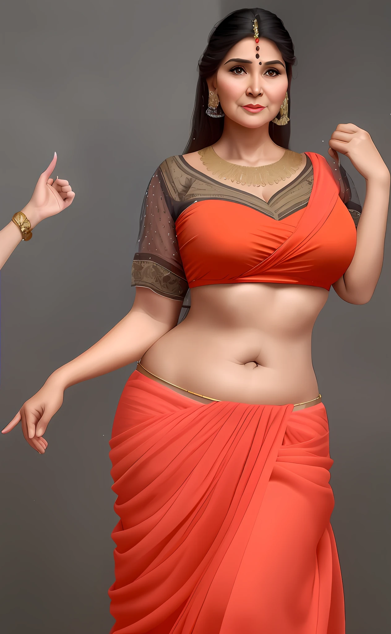 Her age to be in mid or late 40s, make her faceial feature a little puffy