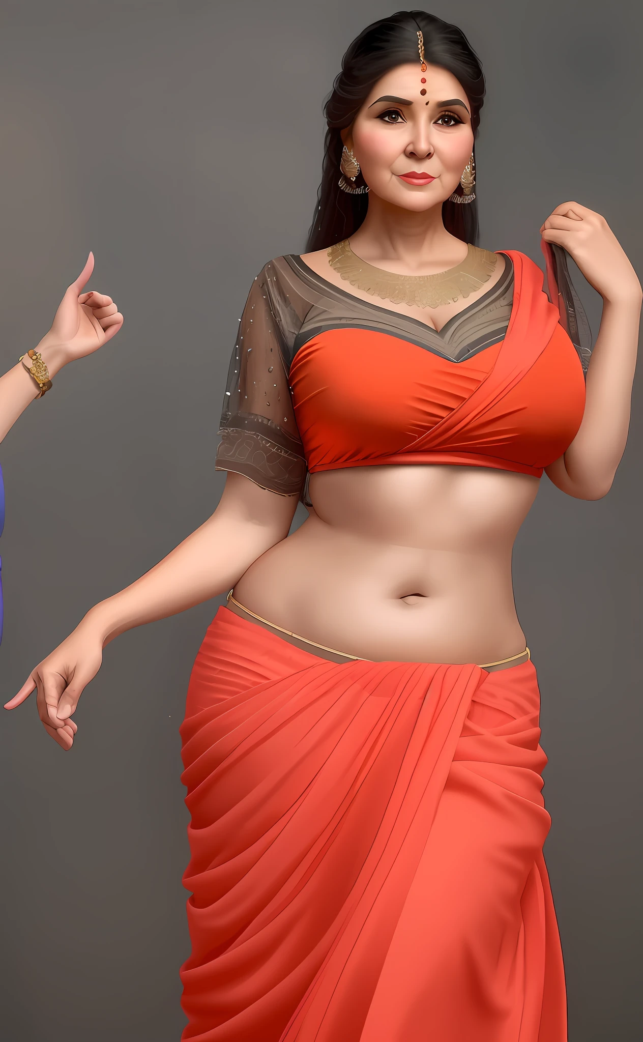 Her age to be in mid or late 40s, make her faceial feature a little puffy