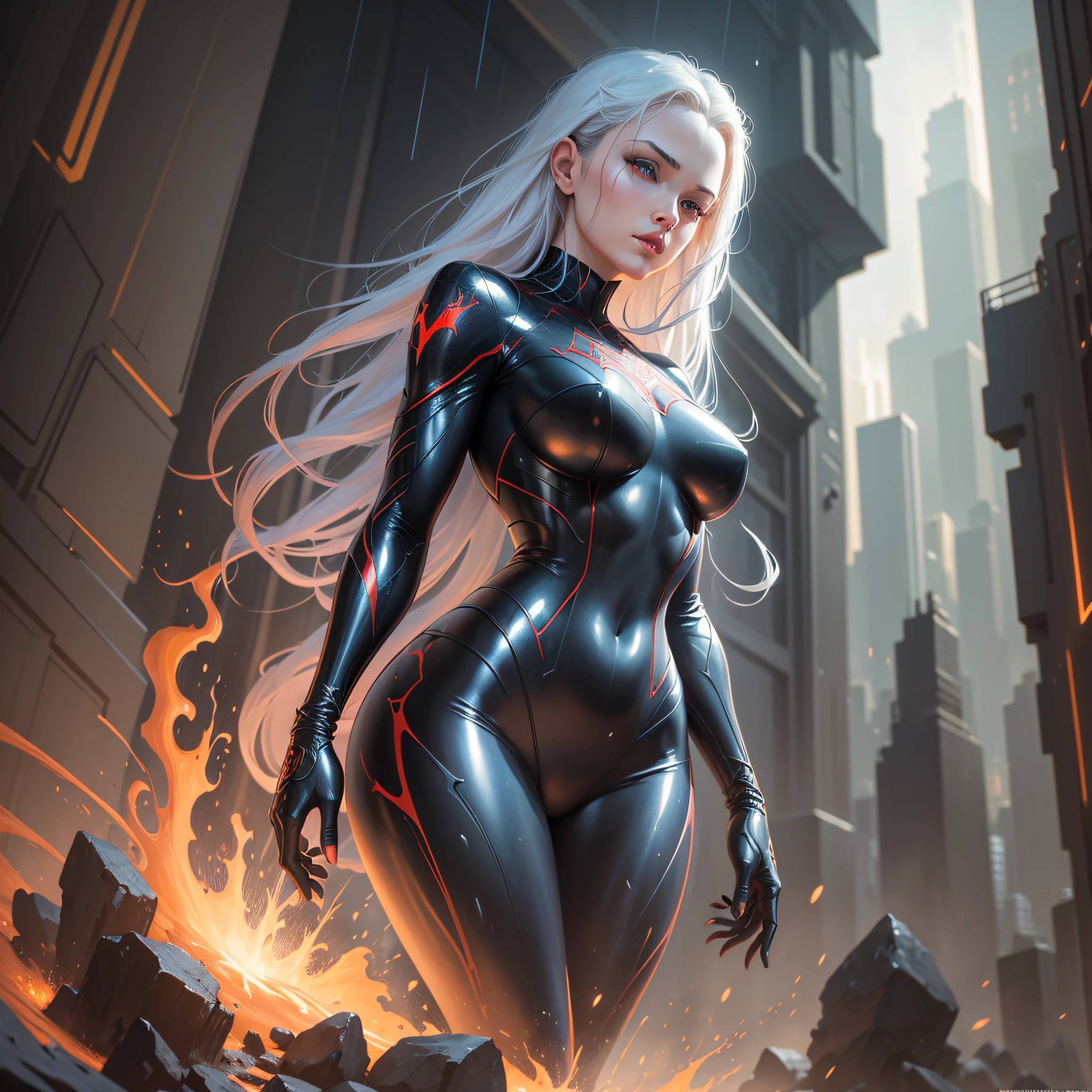 Black ard red, spider man, drip outfit, heavy rain, magical, highly detailed, trending on artstation, unreal engine 4 k, cinematic wallpaper by stanley artgerm lau, wlop, rossdraws, james jean, andrei riabovitchev, marc simonetti, yoshitaka amano. background by james jean and gustav klimt, light by julie bell, 4 k, porcelain skin, style of zdislaw beksinski, detailed, 8k, dynamic lighting, white chromatic aberration, soaking wet --auto --s2