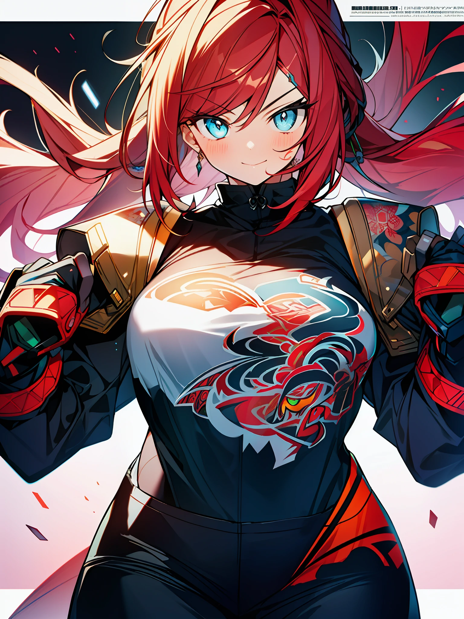 3girls, excellent lighting, sidelighting, (curvy: 1.2), vhsKeeper, background, mixed-language_text, Japanese graffiti letters, GUILTY GEAR -STRIVE style perfect(flat color: 1.3), (magazine_cover: 1.4), (multicolored_background: 1.3), striped_background, card_background, :: comix style by joe madureira :: , perfect and detailed, ultra detailed shirt with abstract design, with Japanese graffit print on the sides of the dress, image of full-body women fighting alongside you with powerful dragons versus alien creature full of tentacles, with immersive effects, hover effect, background graffiti style tribal tattoo with vibrant colors "ultra hdr" detailed and with focus effect, (masterpiece: 1.2, best quality), (finely detailed beautiful eyes: 1.2), , ((Solo)), (Eyes pink, red, green, degrade:1.4), (Finely detailed eyes and detailed face with long eyelashes:1.3), in various full-body attack poses, (cute background:1.2),futuristic costume, super detailed circular metals Clinging to arms and pants, fantastic paintings