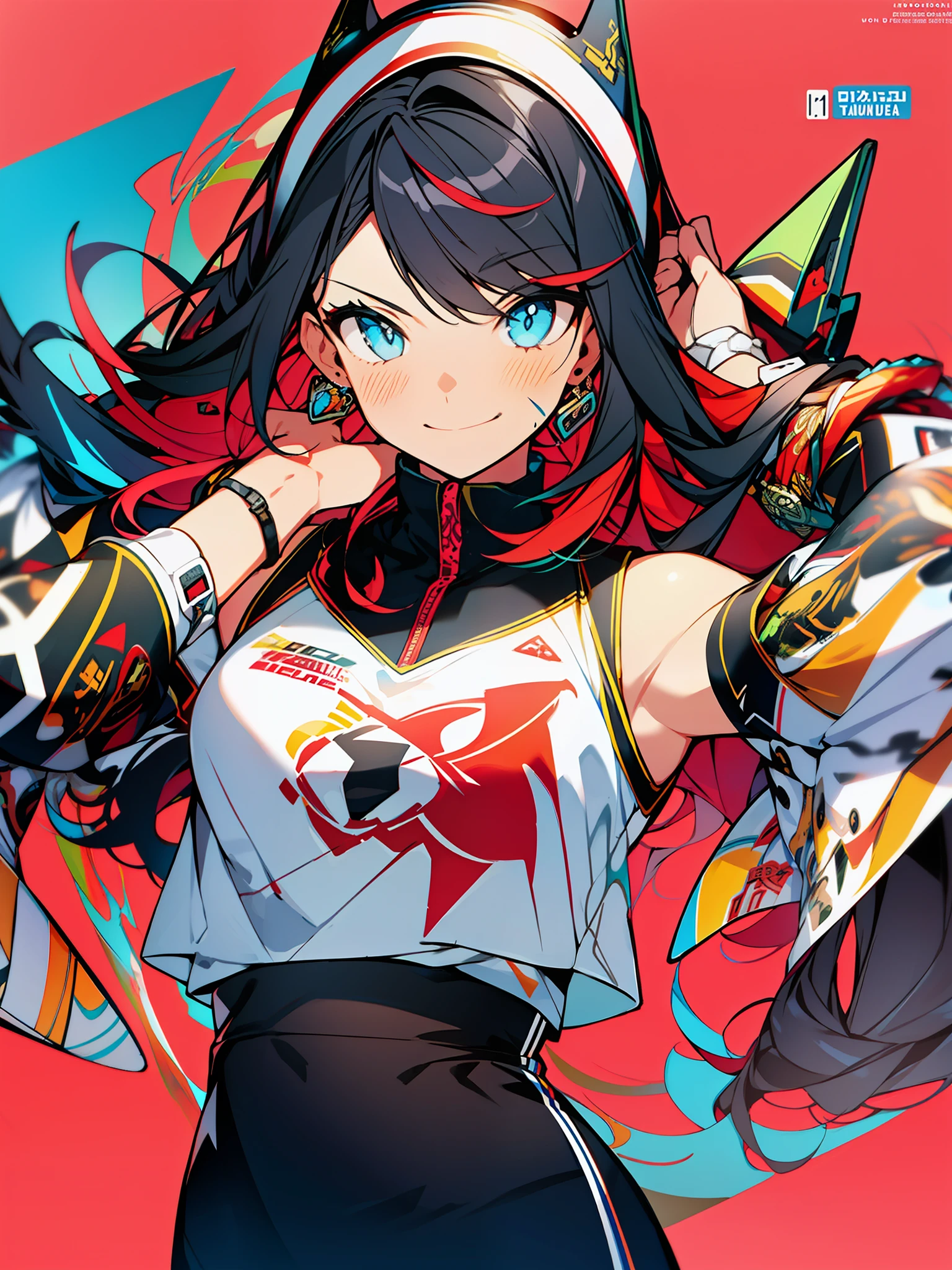 3girls, excellent lighting, sidelighting, (curvy: 1.2), vhsKeeper, background, mixed-language_text, Japanese graffiti letters, GUILTY GEAR -STRIVE style perfect(flat color: 1.3), (magazine_cover: 1.4), (multicolored_background: 1.3), striped_background, card_background, :: comix style by joe madureira :: , perfect and detailed, ultra detailed shirt with abstract design, with Japanese graffit print on the sides of the dress, image of full-body women fighting alongside you with powerful dragons versus alien creature full of tentacles, with immersive effects, hover effect, background graffiti style tribal tattoo with vibrant colors "ultra hdr" detailed and with focus effect, (masterpiece: 1.2, best quality), (finely detailed beautiful eyes: 1.2), , ((Solo)), (Eyes pink, red, green, degrade:1.4), (Finely detailed eyes and detailed face with long eyelashes:1.3), in various full-body attack poses, (cute background:1.2),futuristic costume, super detailed circular metals Clinging to arms and pants, fantastic paintings
