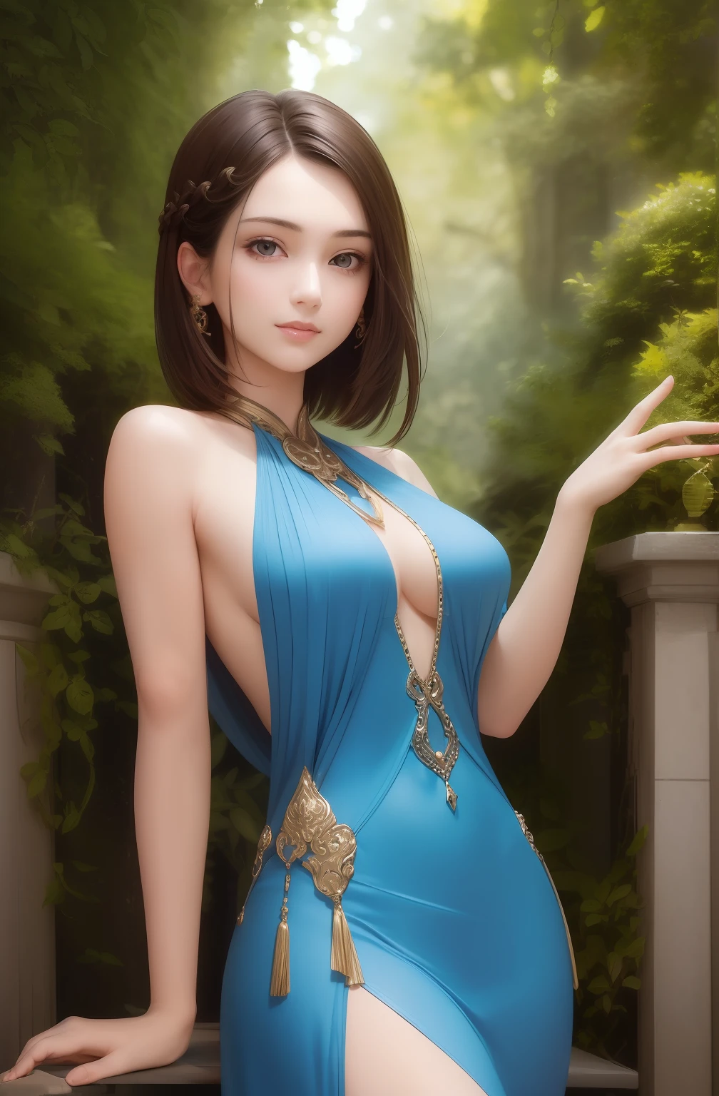 (Masterpiece:1.3), (Real:1.2), (Highly Detailed CG:1.0), (Complex Detail:1.2), (One Young Woman,:1.3) (Pale Skin:1.1), Symmetrical Background, Blurred Background, (Perfect Anatomy:1.2),
Thin waist, greedy look, (18 years old beautiful cute Japan woman: 1.2), short braided bun, natural funky breasts, stiletto heels, clutch, statement necklace, bold pose, (ultra realistic), (high resolution), (8K), (very detailed), (beautiful detailed eyes), (best quality), (ultra detailed), (masterpiece), (detailed face), solo, (dynamic pose) , Sitting on a chair, wavy hair, Iris heterochromatic eyes, Small moles under the eyes, ((short apron)), Medium chest, Long legs, Tighten abs, (without panties), (without bra), Top quality, Ultra high resolution, Sharp focus, 8K, Nikon D750 f/1.4 55mm, (Photorealistic: 1.4), (pale skin: 1.4), bangs, (smile), Long hair, NSFW:1.5, high quality textures, high quality shadows, high detail, beautiful details, detailed textures, realistic representation of face, realistic, colorful, delicate, cinematic light, side lights, lens flare, ray tracing, (intricate details, makeup, PureErosFace_V1:0.5), delicate face, beautiful (detailed and beautiful, Detailed, beautiful and delicate eyes, face with perfect proportions, highly detailed skin, the relationship of up to four fingers and one thumb, arms under the chest, medium chest, wide hips, smooth abdomen
