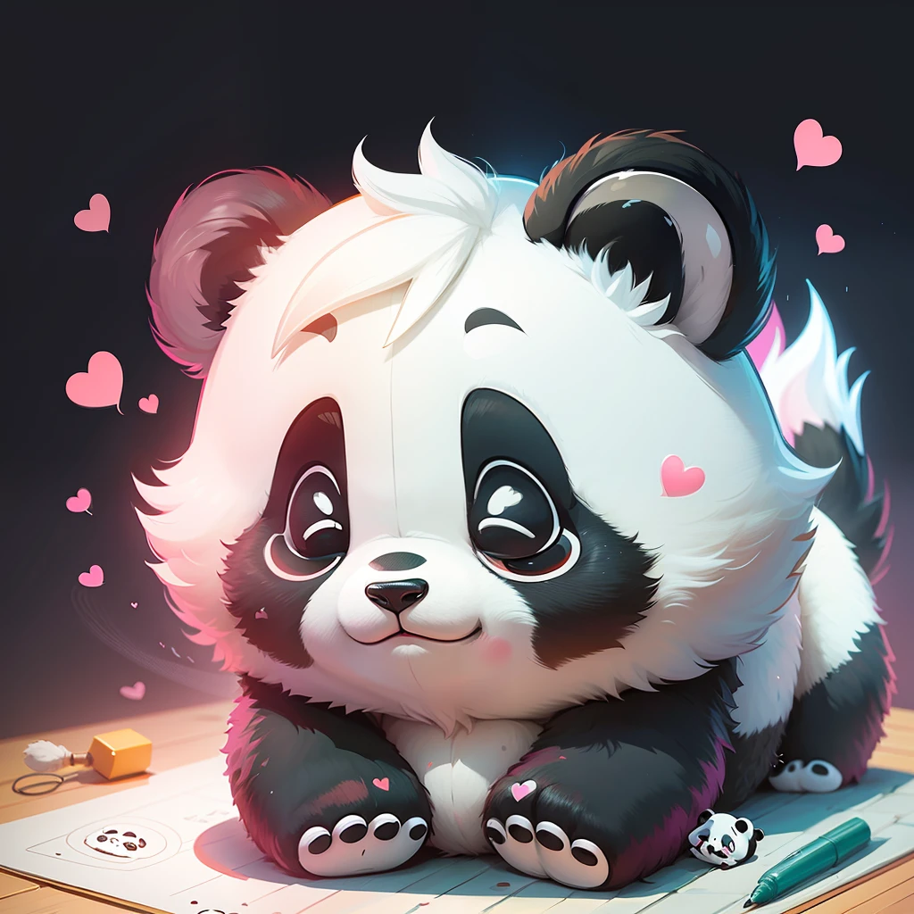1 panda, cartoon style illustration, little color transition, cute panda, cute, emote, emoji, ((white ending)), panda bear, in love, heart, cute drawing --auto --s2
