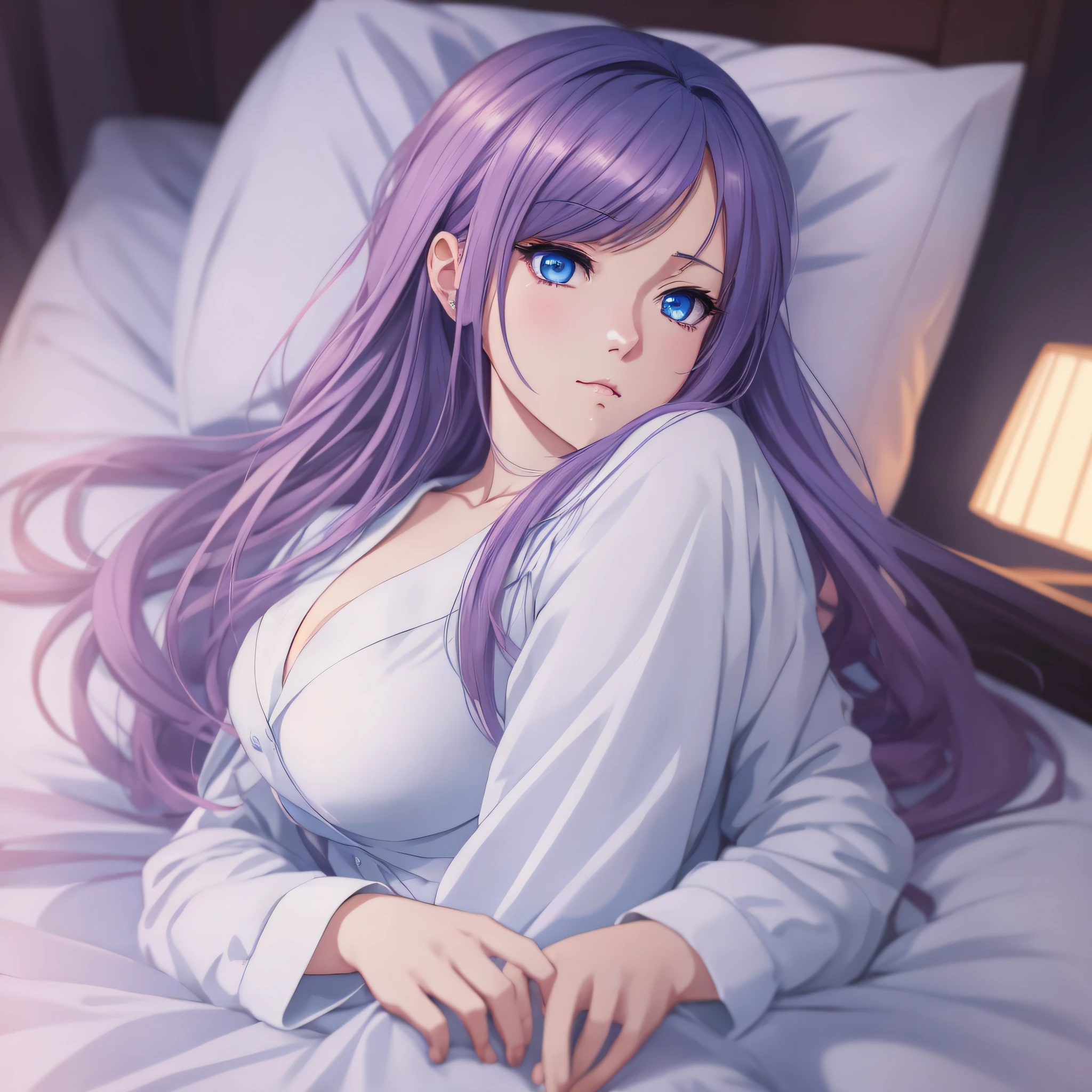 anime girl with blue eyes laying in bed with her hand on her chest, kawaii realistic portrait, soft anime illustration, artwork in the style of guweiz, detailed digital anime art, ilya kuvshinov. 4 k, digital anime illustration, anime art wallpaper 8 k, anime art wallpaper 4k, anime art wallpaper 4 k, digital anime art --auto --s2